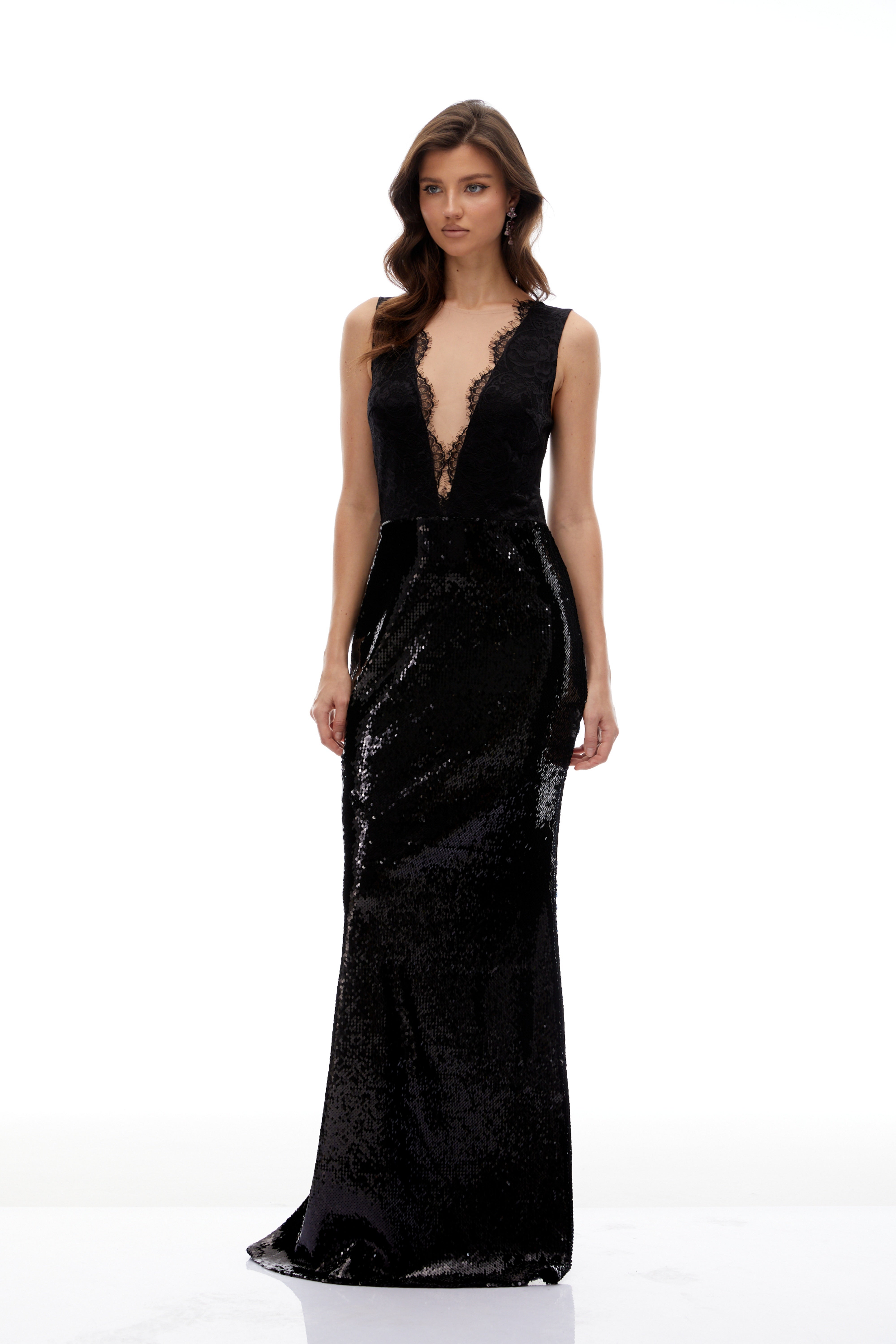 Eleanore Black Sequin Embellished Mermaid Maxi Dress
