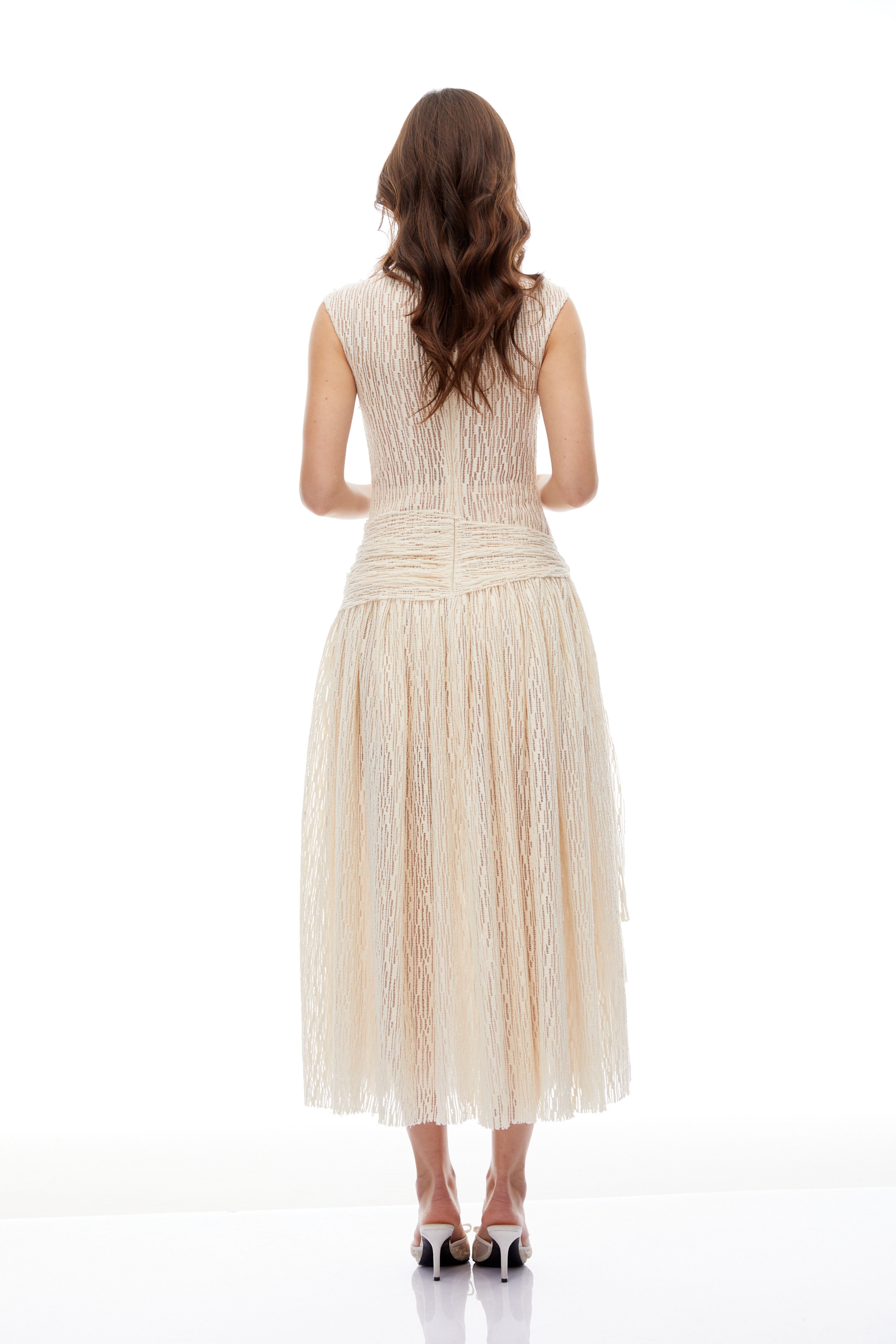 Cynthia Neutrals 3D Petal Textured Midi Dress (Final Sale-US Only)