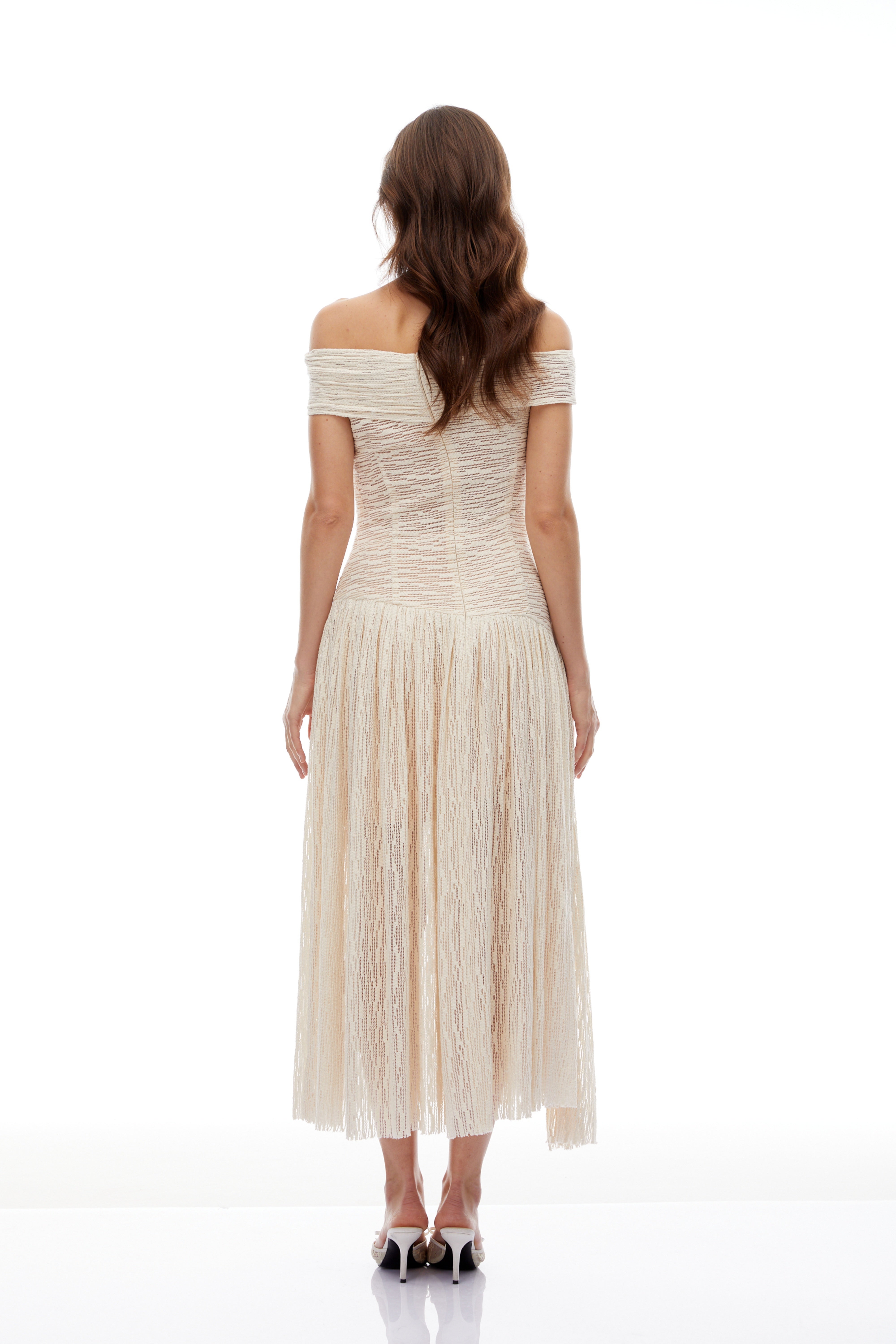 Thale Neutral Asymmetrical Textured Ruched Midi Dress (Final Sale-US Only)