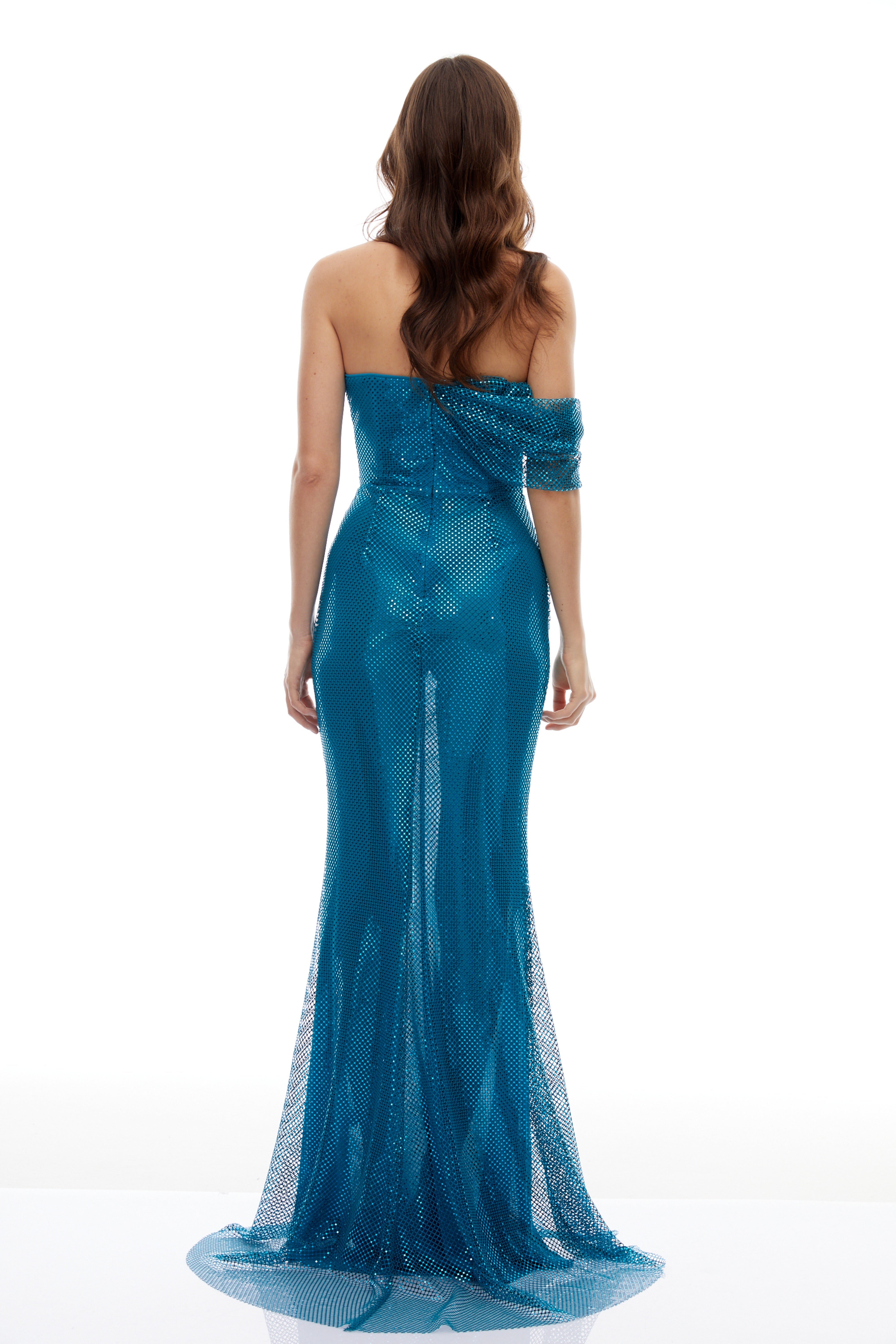 Lorraine Blue Sequined Gathered Maxi Gown
