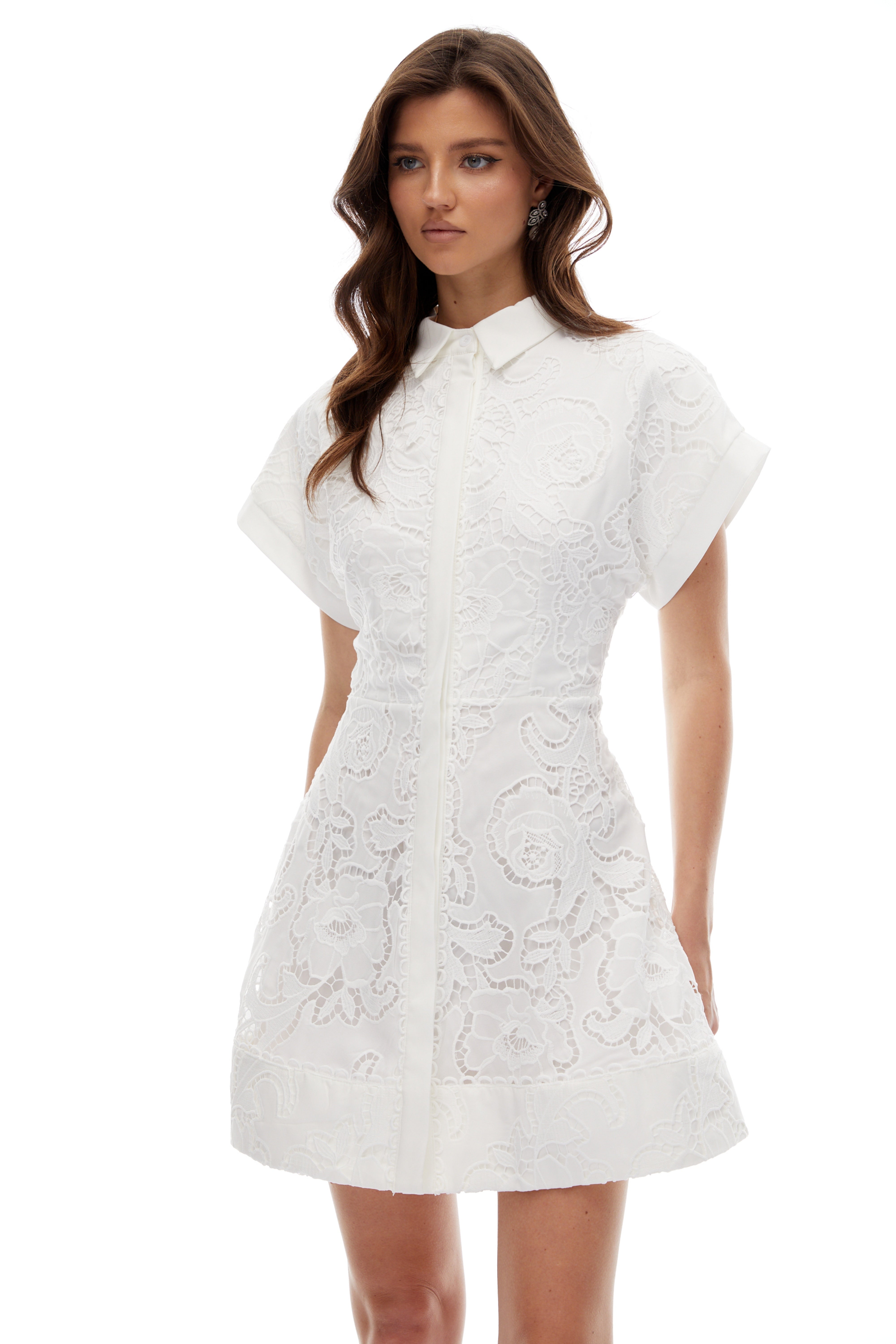 Darlene White Floral Embroidered Lace Mini Dress