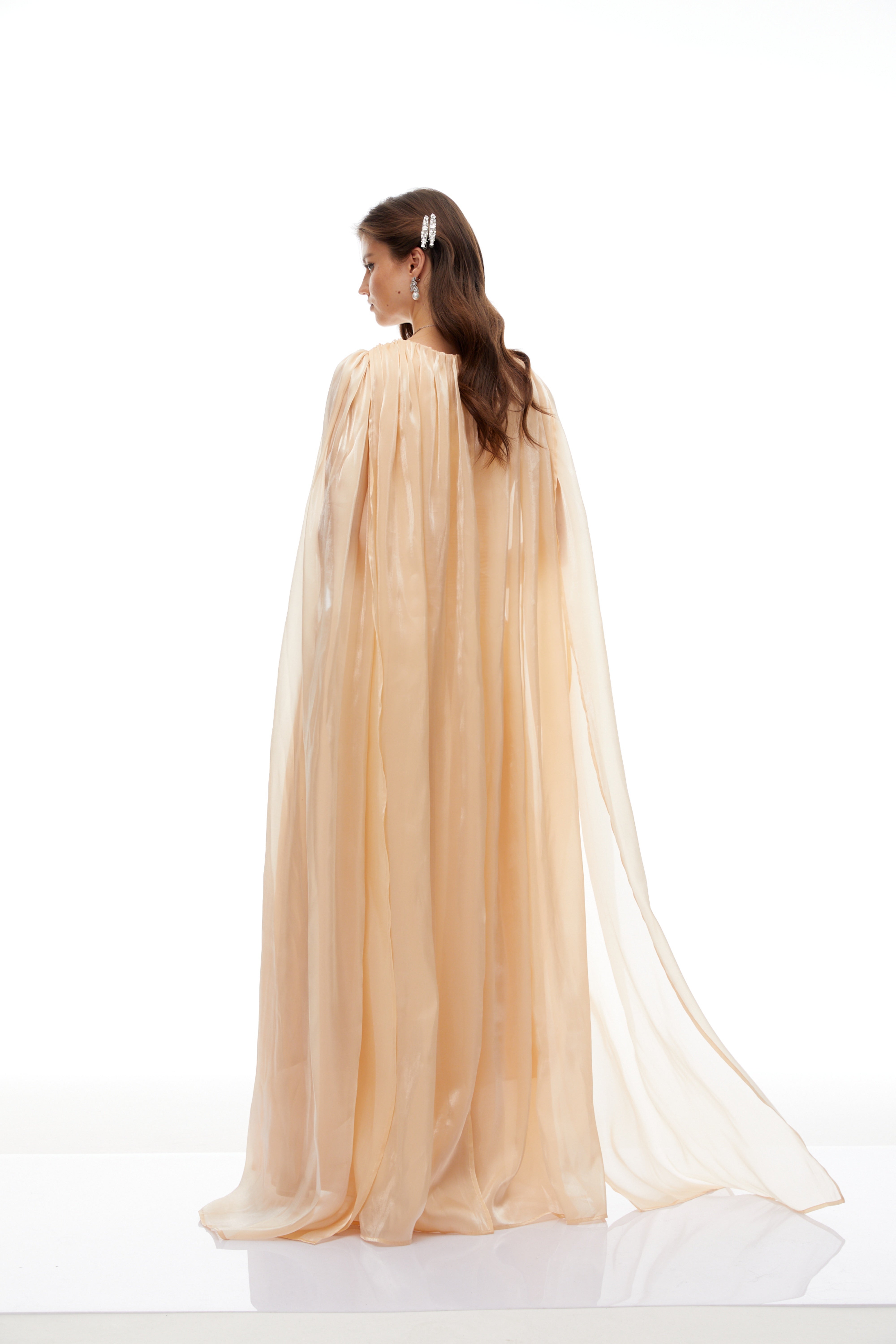 Natividad Champagne Cape Design Maxi Dress