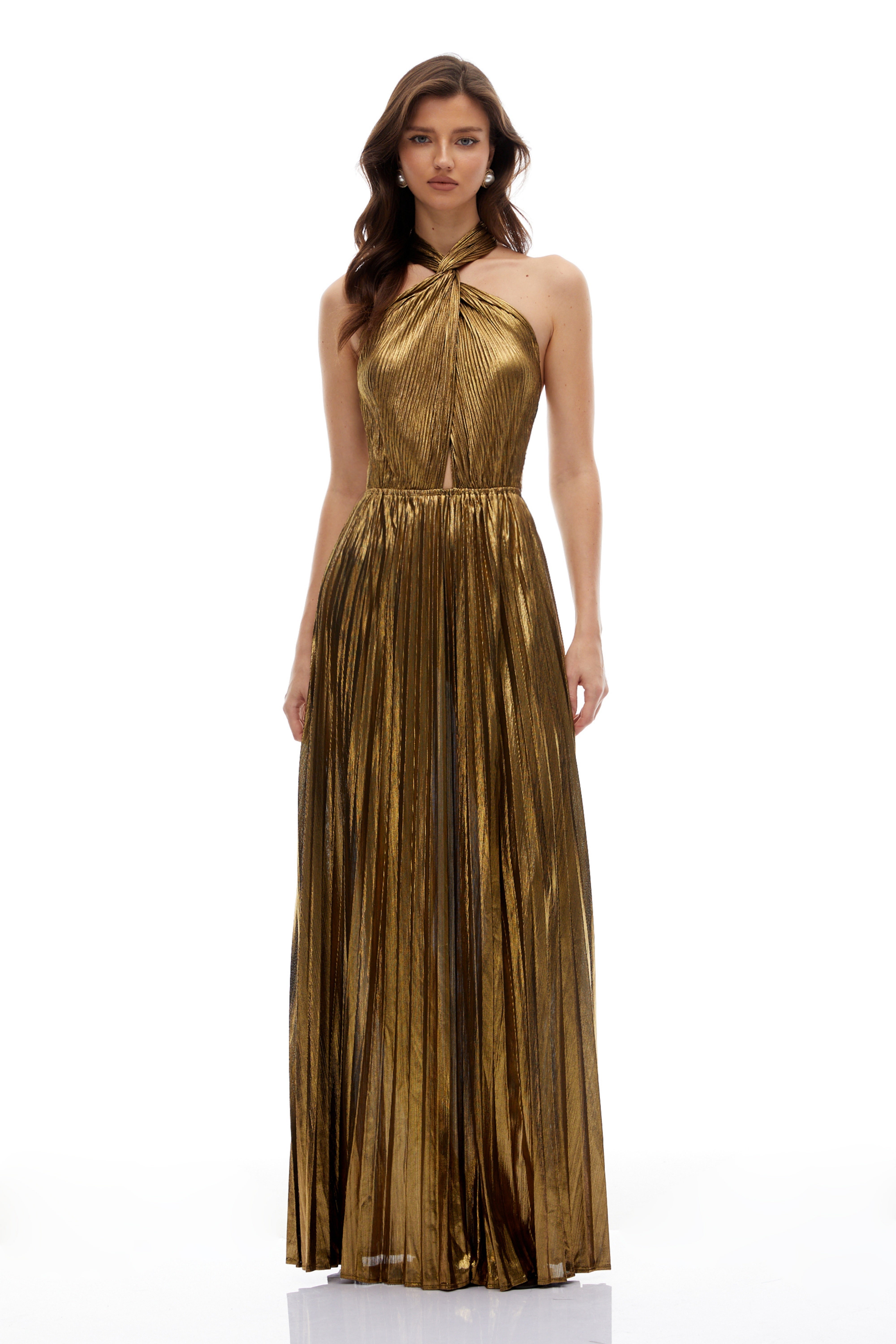 Dorothy Gold Halterneck Pleated Maxi Dress (Final Sale-US Only)