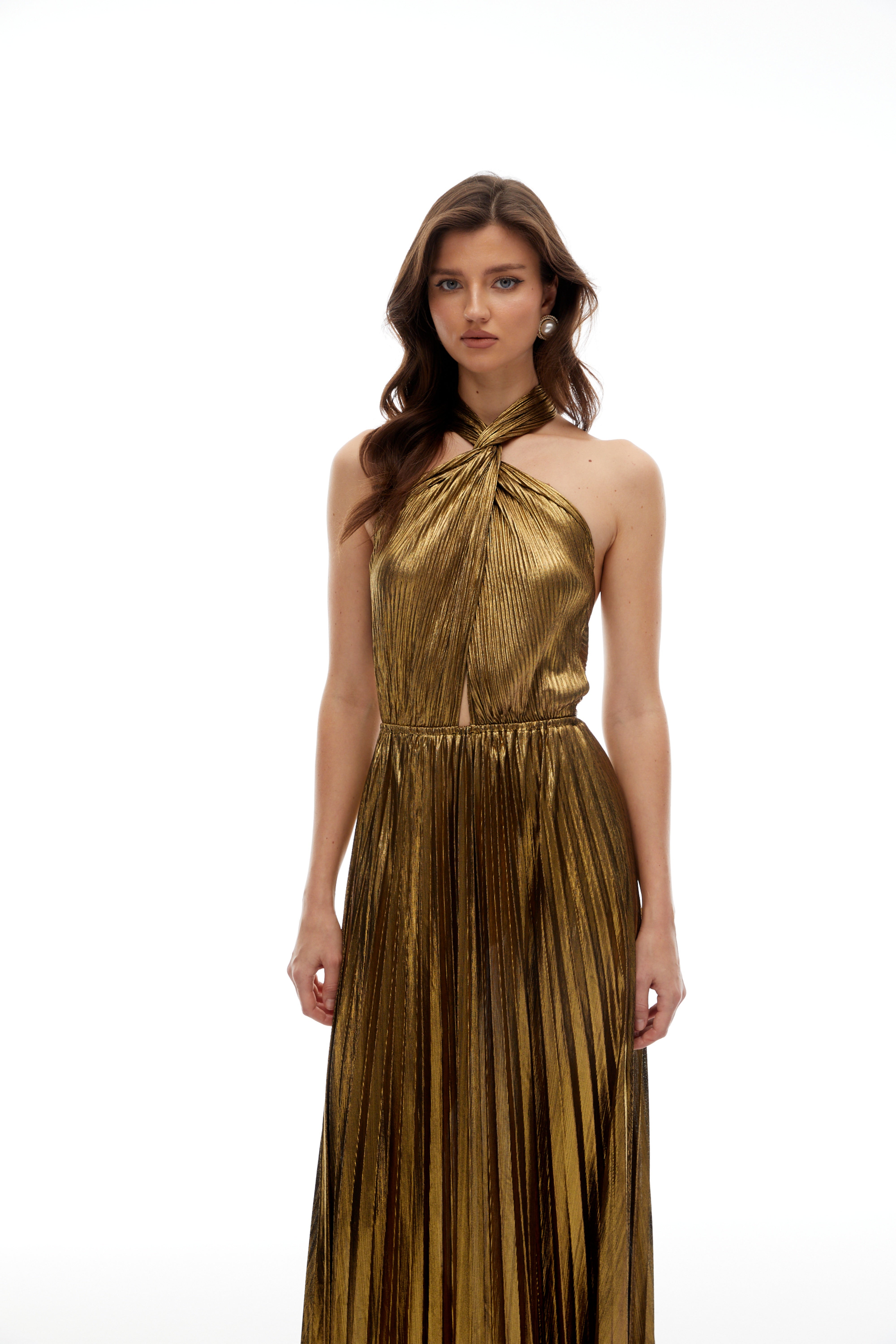 Dorothy Gold Halterneck Pleated Maxi Dress (Final Sale-US Only)