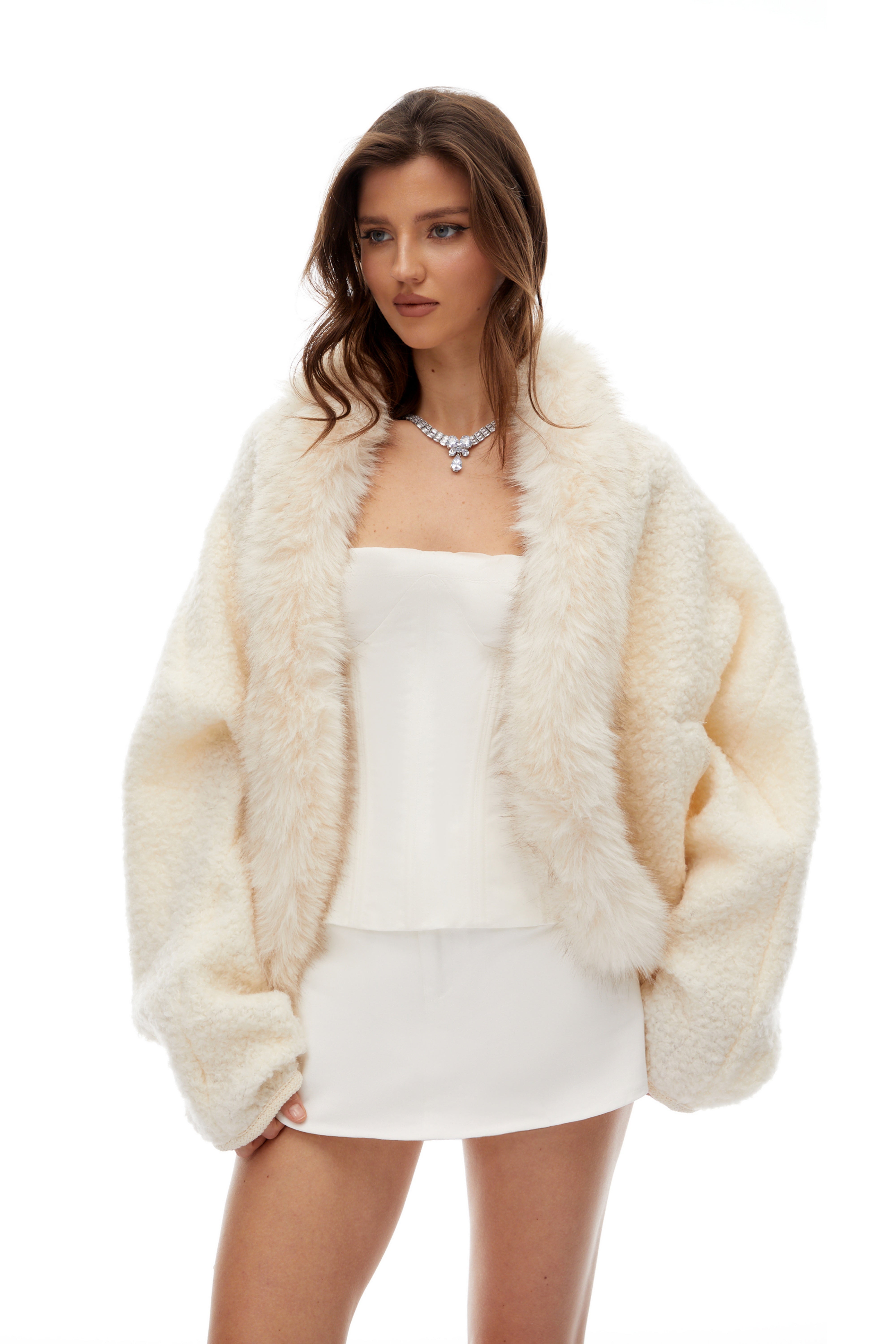 Jana Cream White Fur Trim Wool Coat (Final Sale)