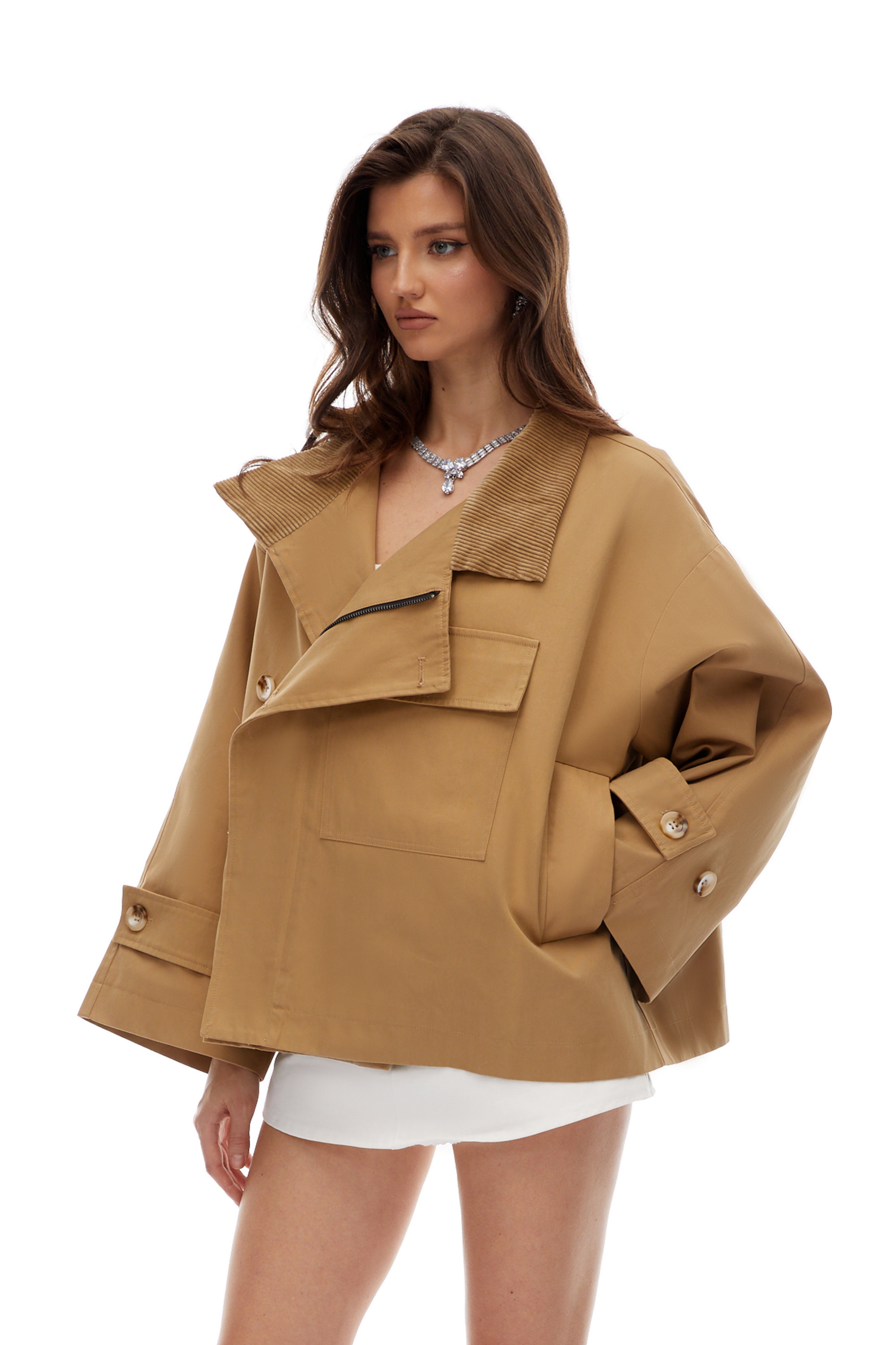 Eudora Khaki Ribbed Trench Coat