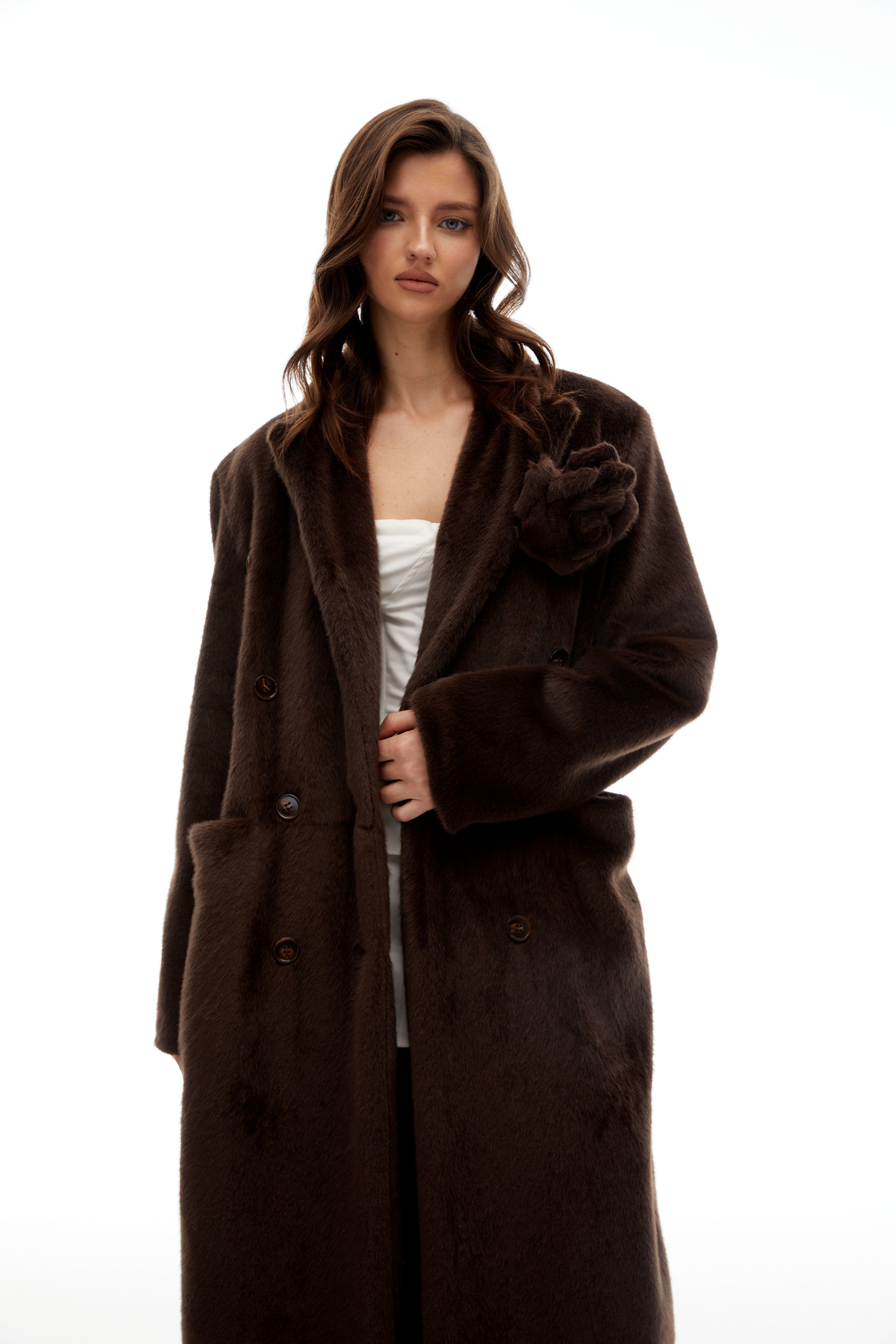 Selina Brown 3D Petal Fur Overcoat