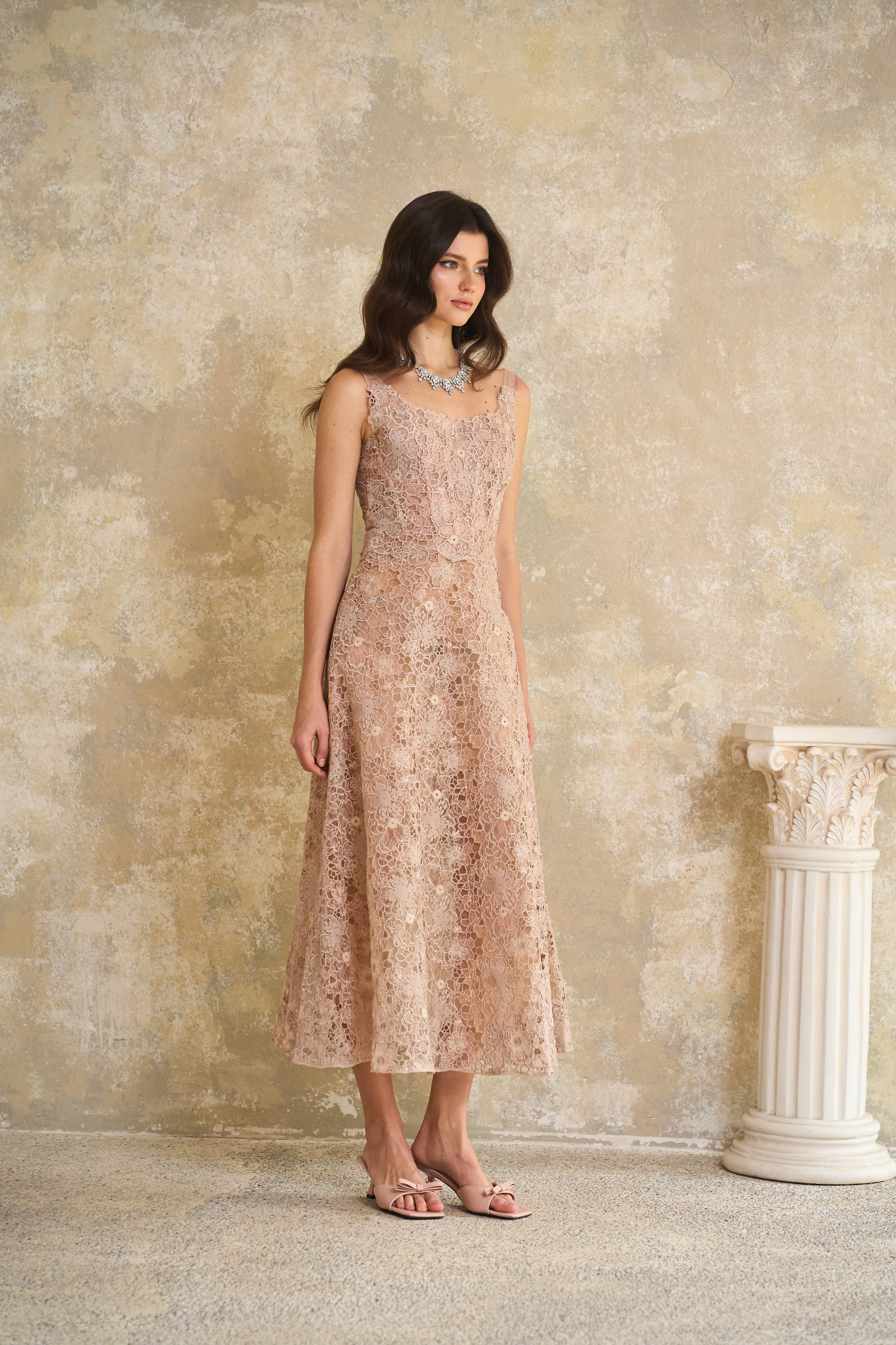 Kristoffer Pink Floral Lace Midi Dress (Final Sale-US Only)