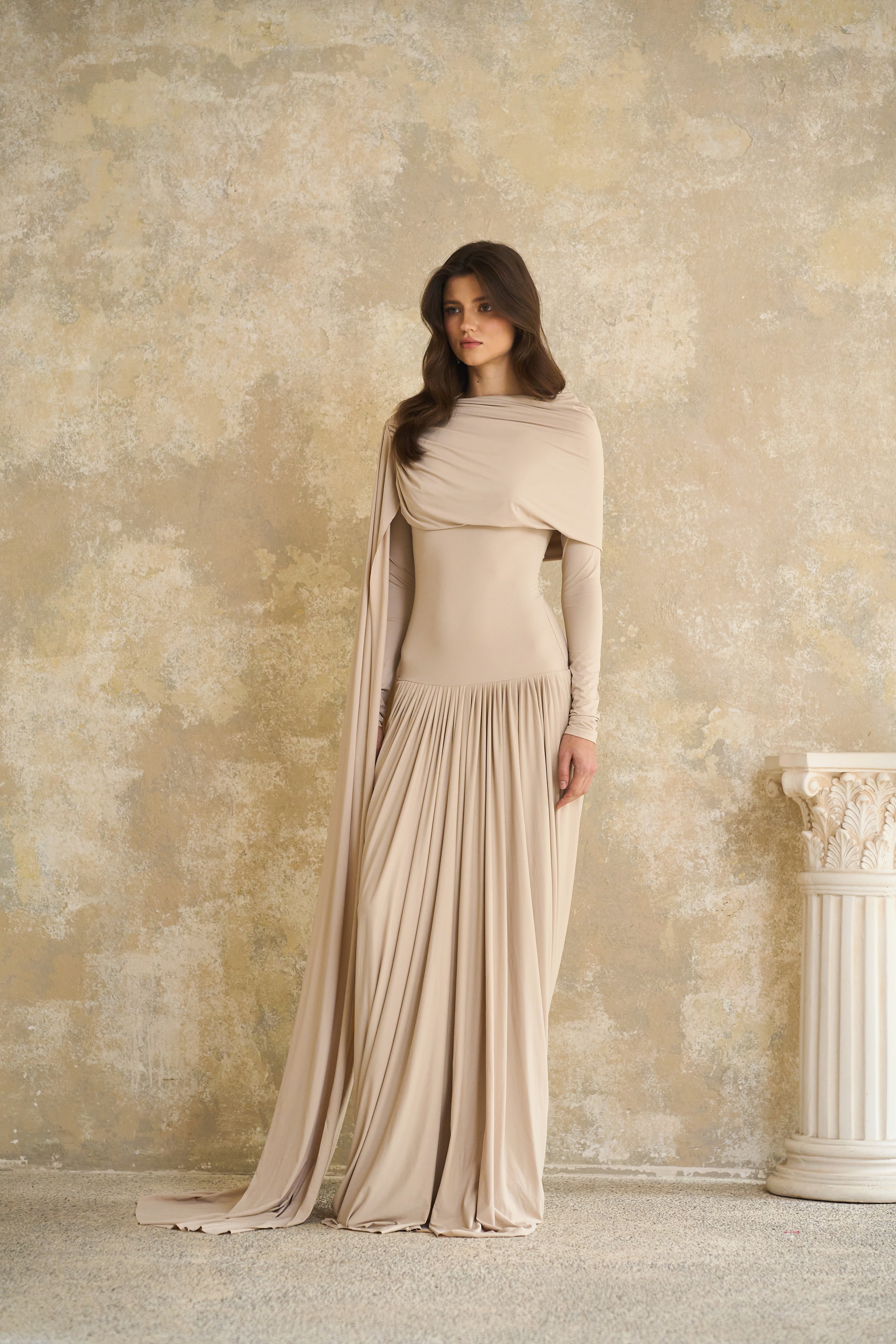 Gaëlle Neutrals Ribbon-design Draped Maxi Dress