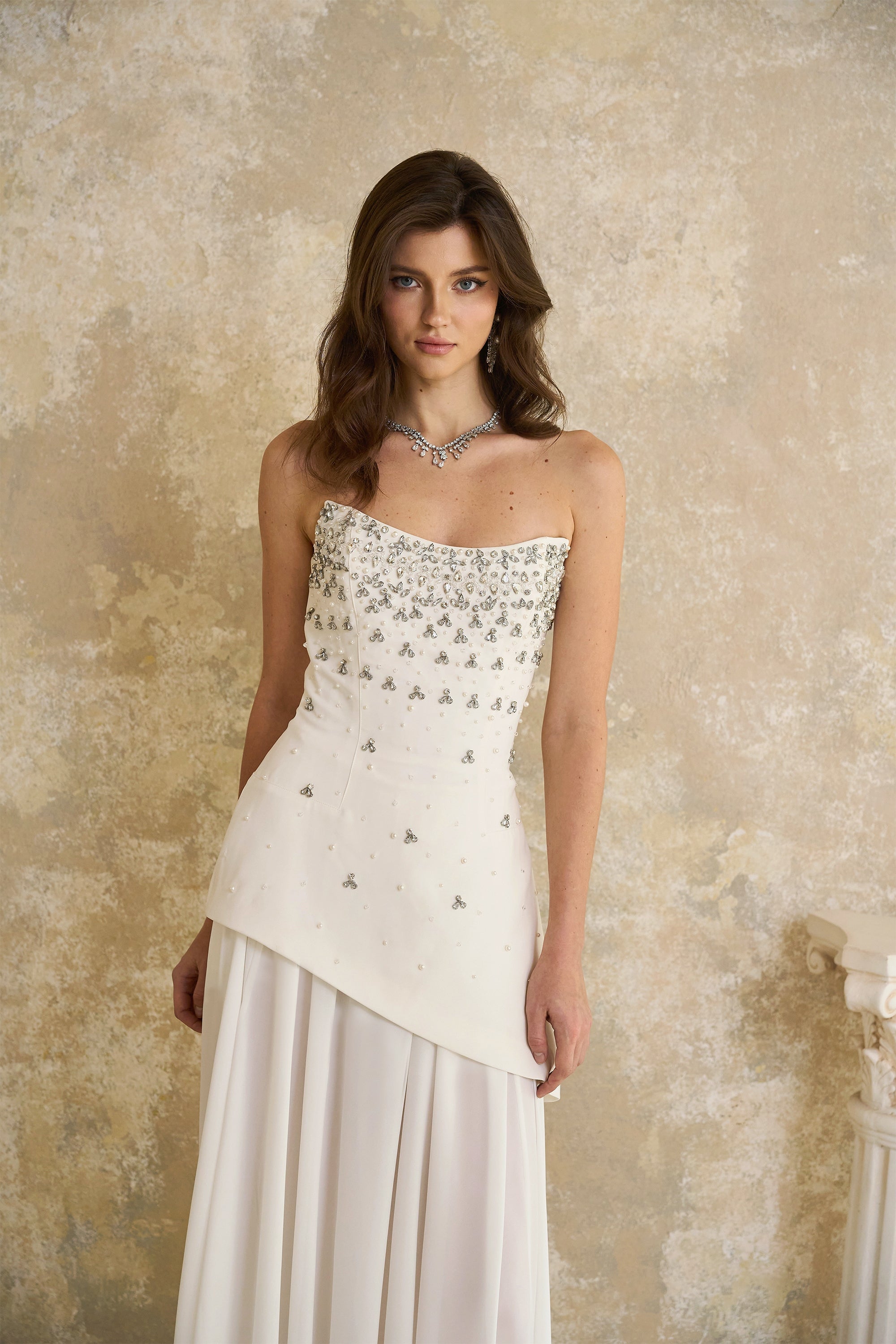 Melisande White Embellished Dress & Skirt Set