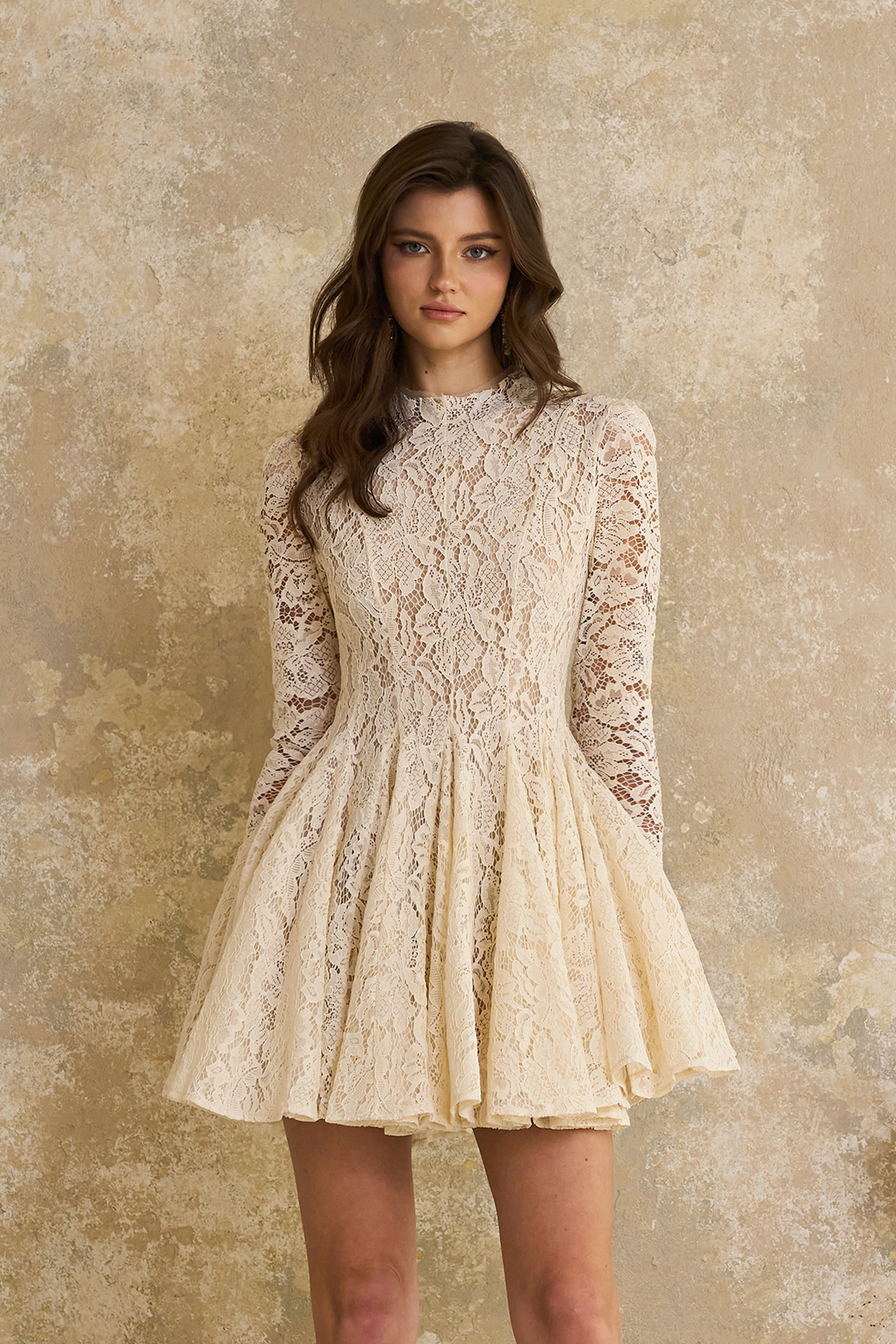 Bronte White Pleated Floral Lace Mini Dress