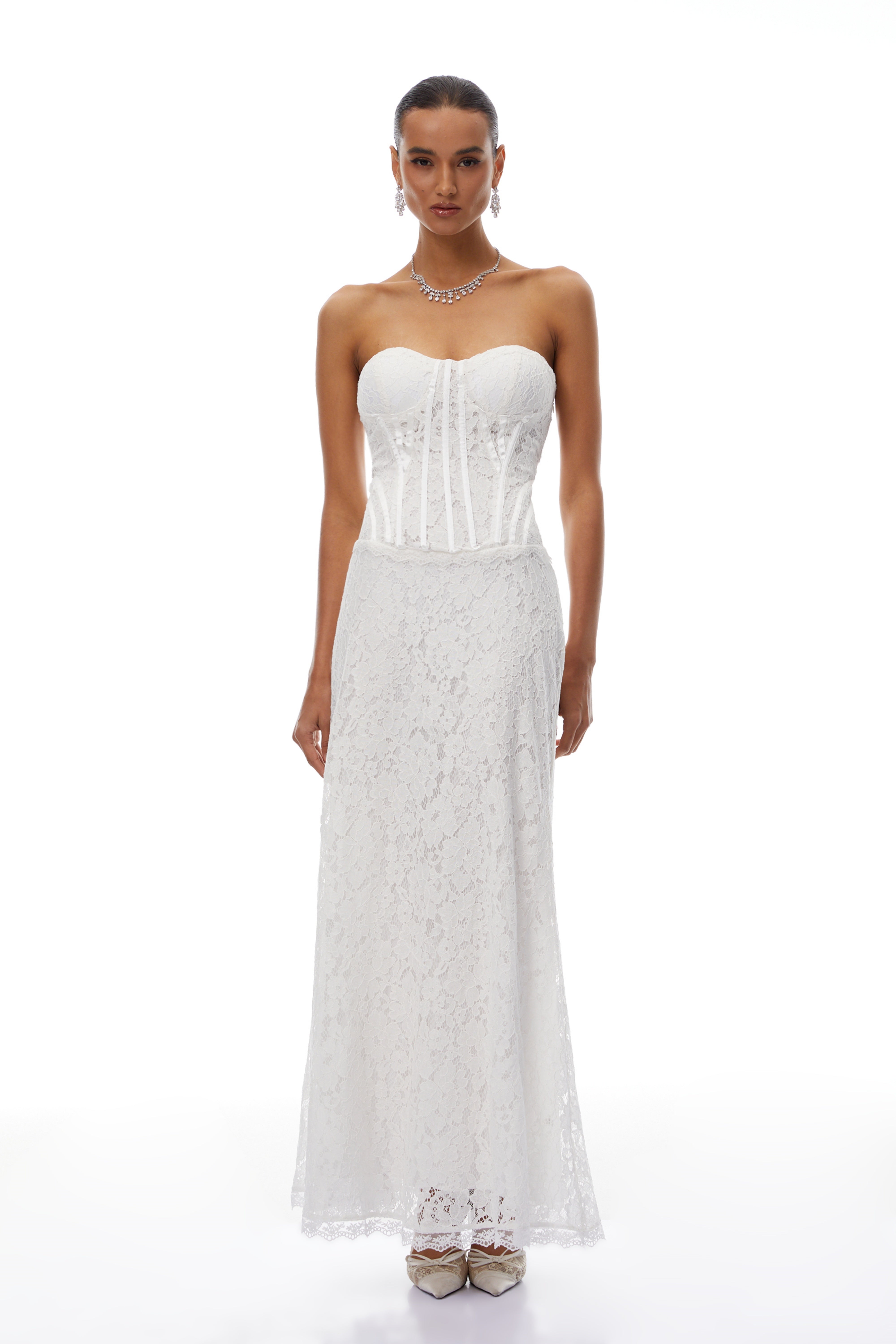 Karida White Off Shoulder Lace Maxi Dress