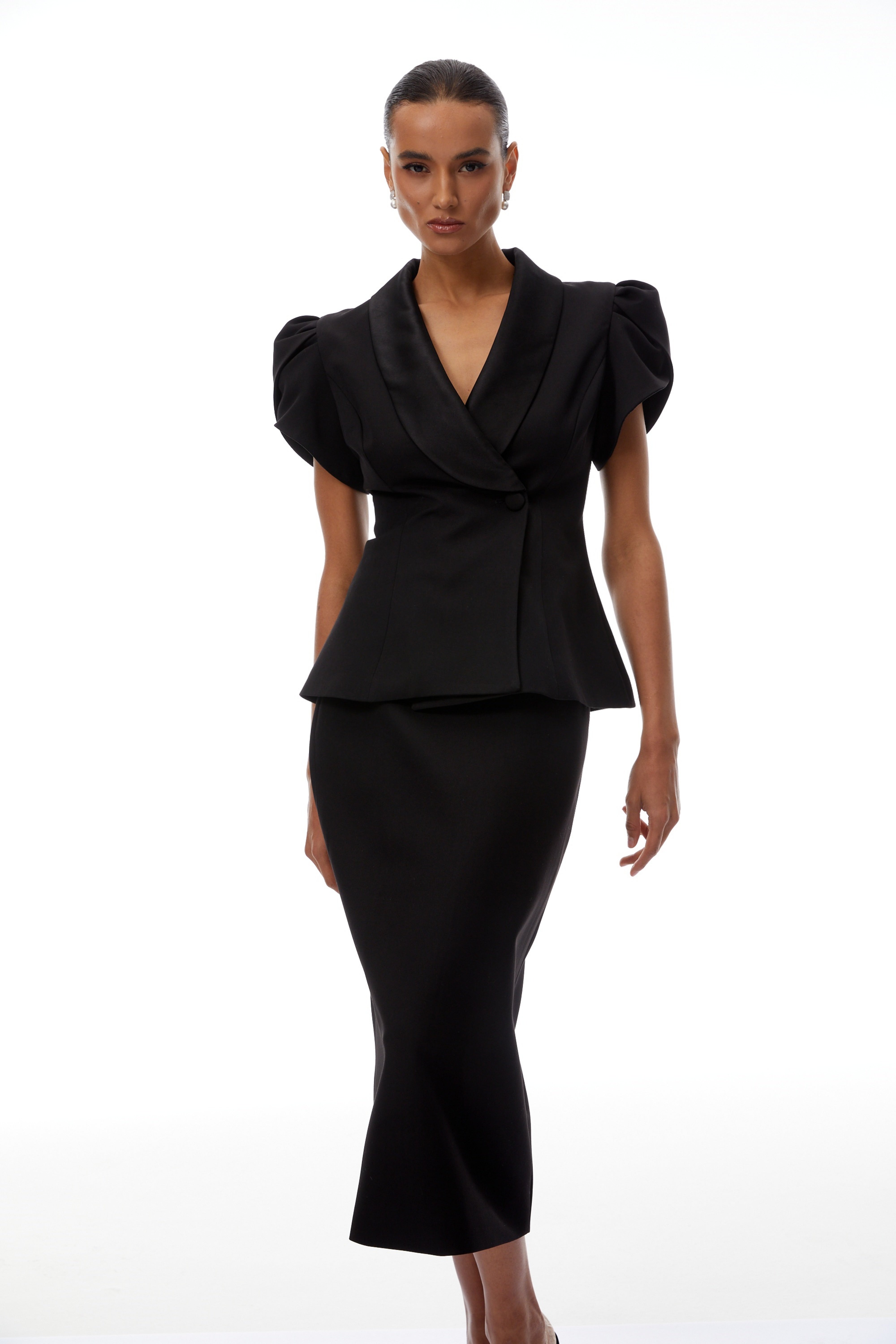 Acharya Black Blouse & Pencil Skirt Set (Final Sale)