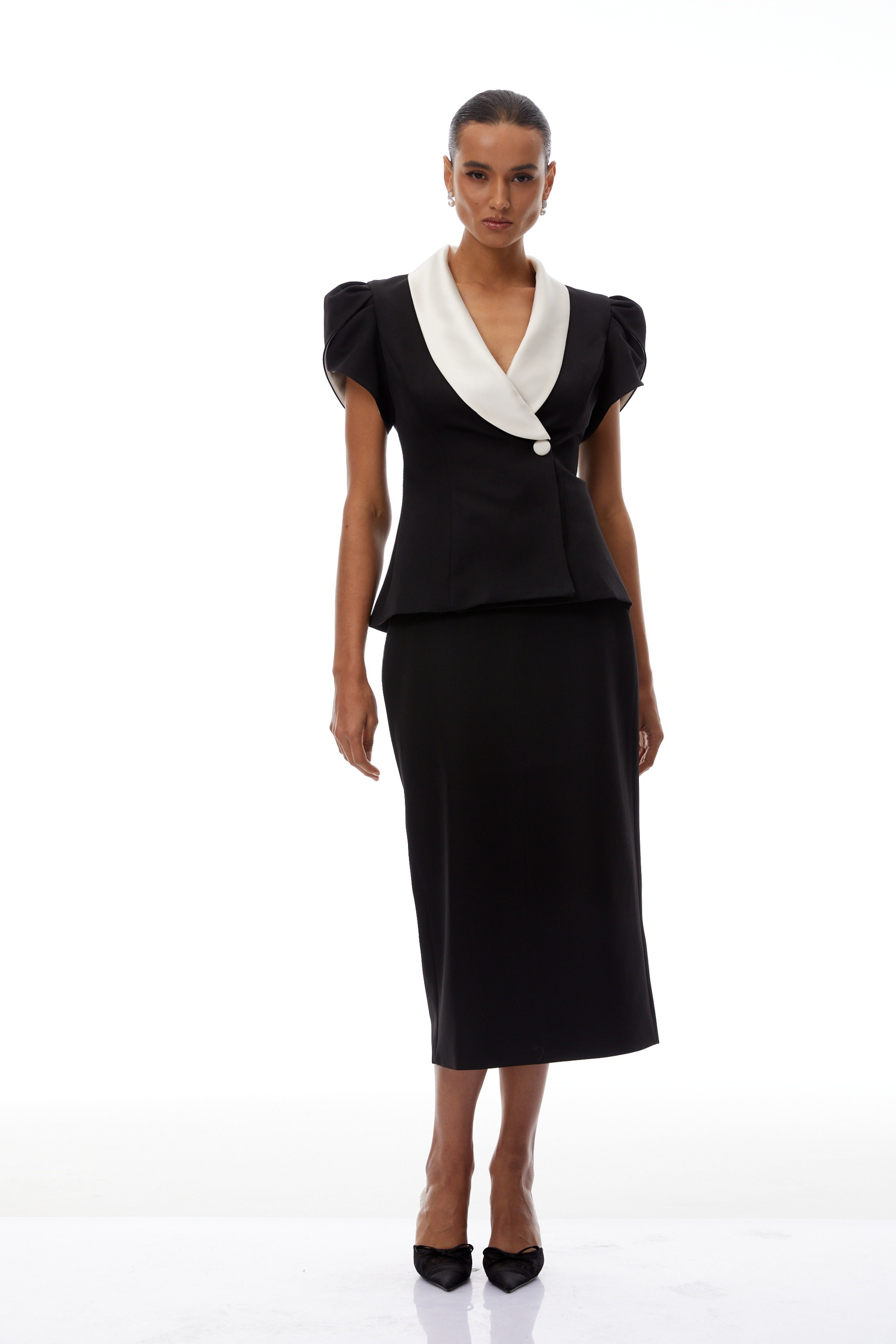 Acharya Color Block Blouse & Pencil Skirt Set