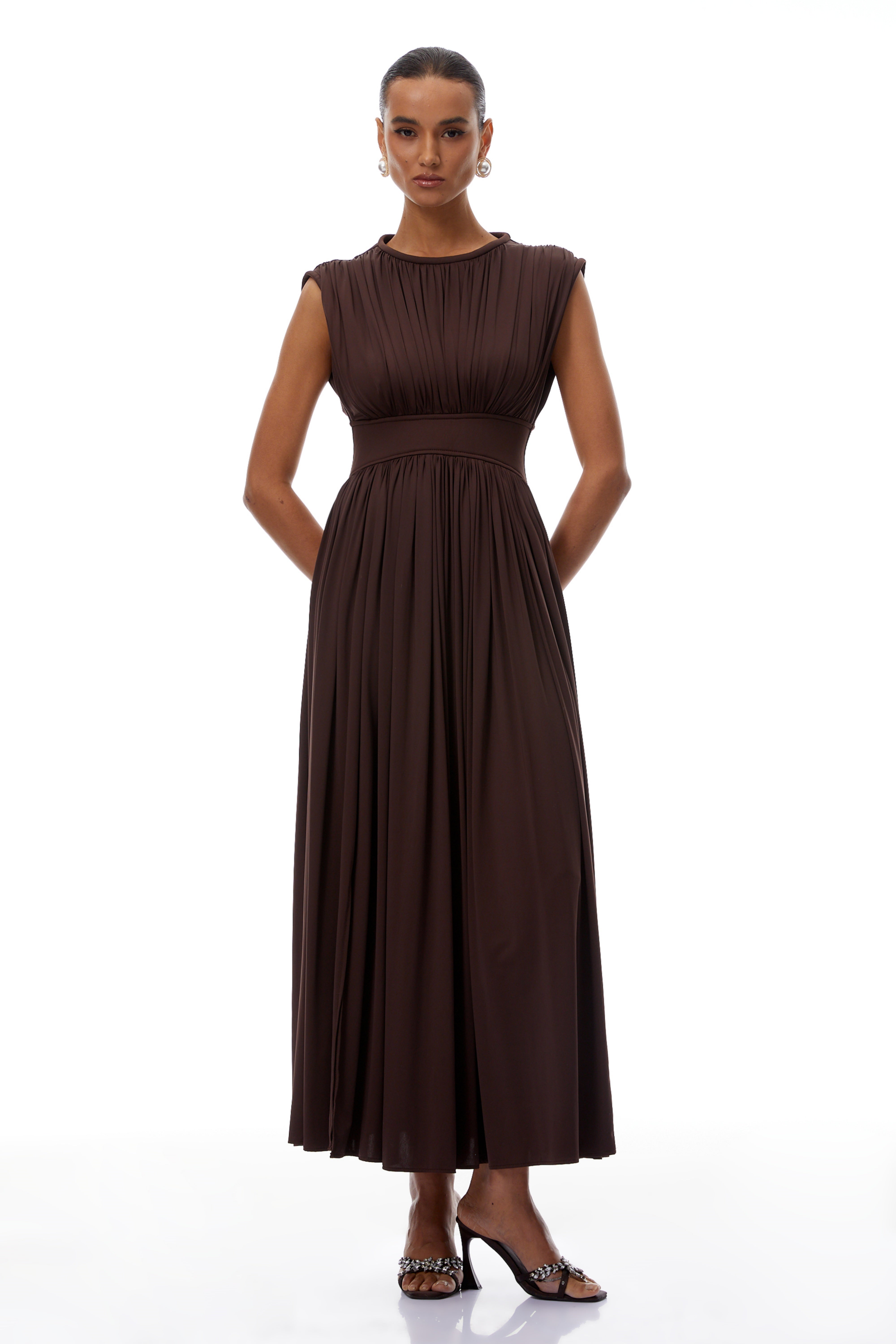 Floarea Brown Cinched Waist Maxi Dress