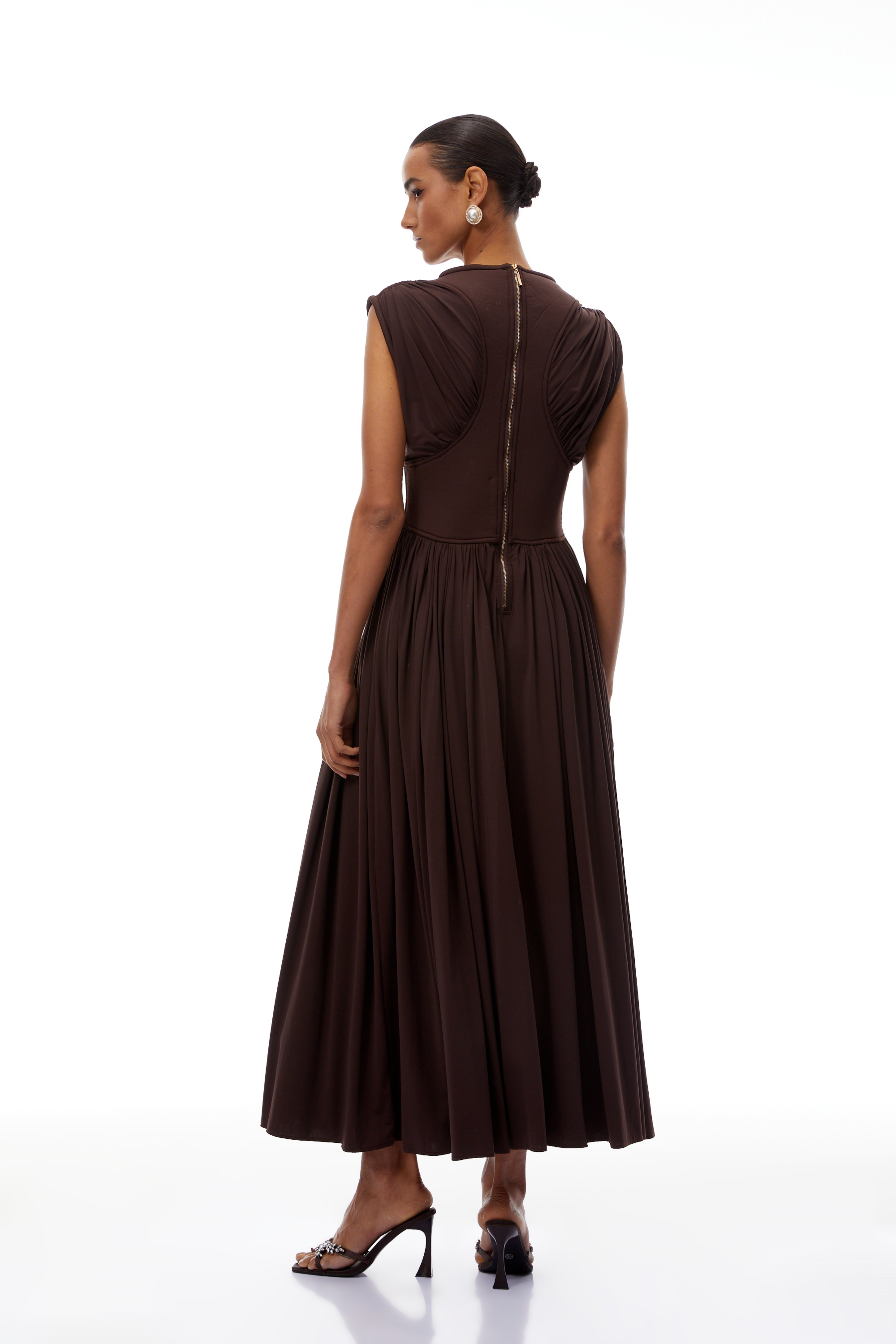 Floarea Brown Cinched Waist Maxi Dress