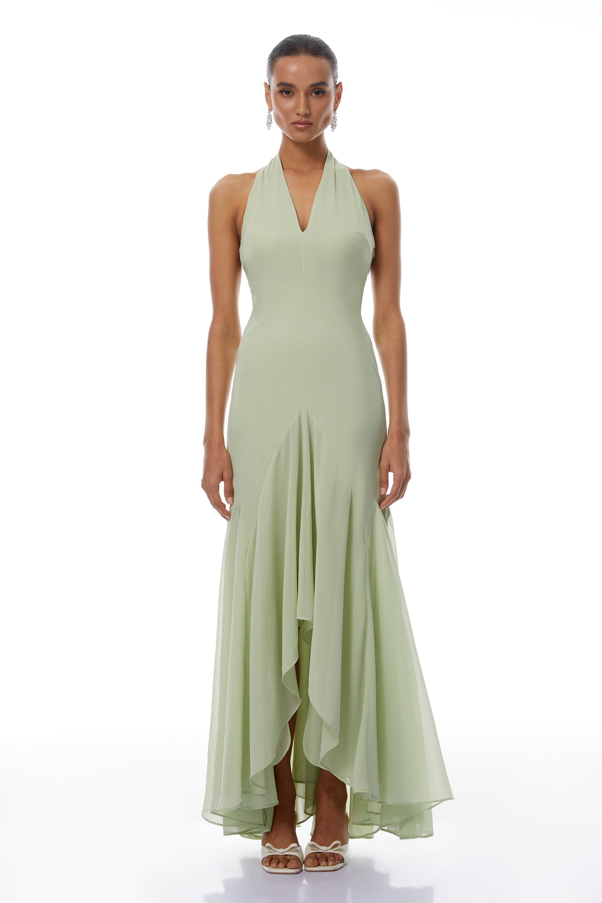 Mónika Green Halterneck Asymmetrical Maxi Dress (Final Sale-US Only)