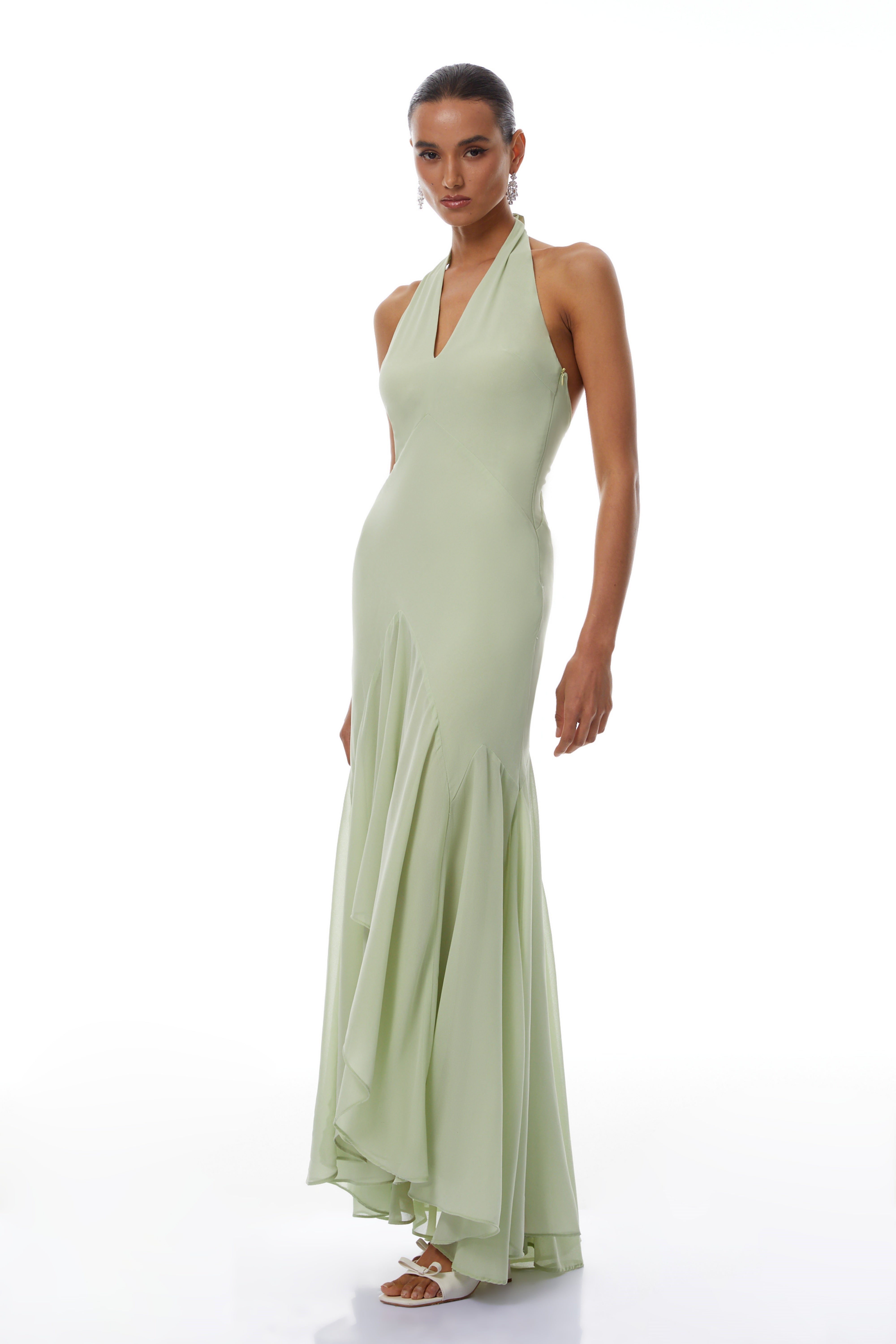 Mónika Green Halterneck Asymmetrical Maxi Dress (Final Sale-US Only)