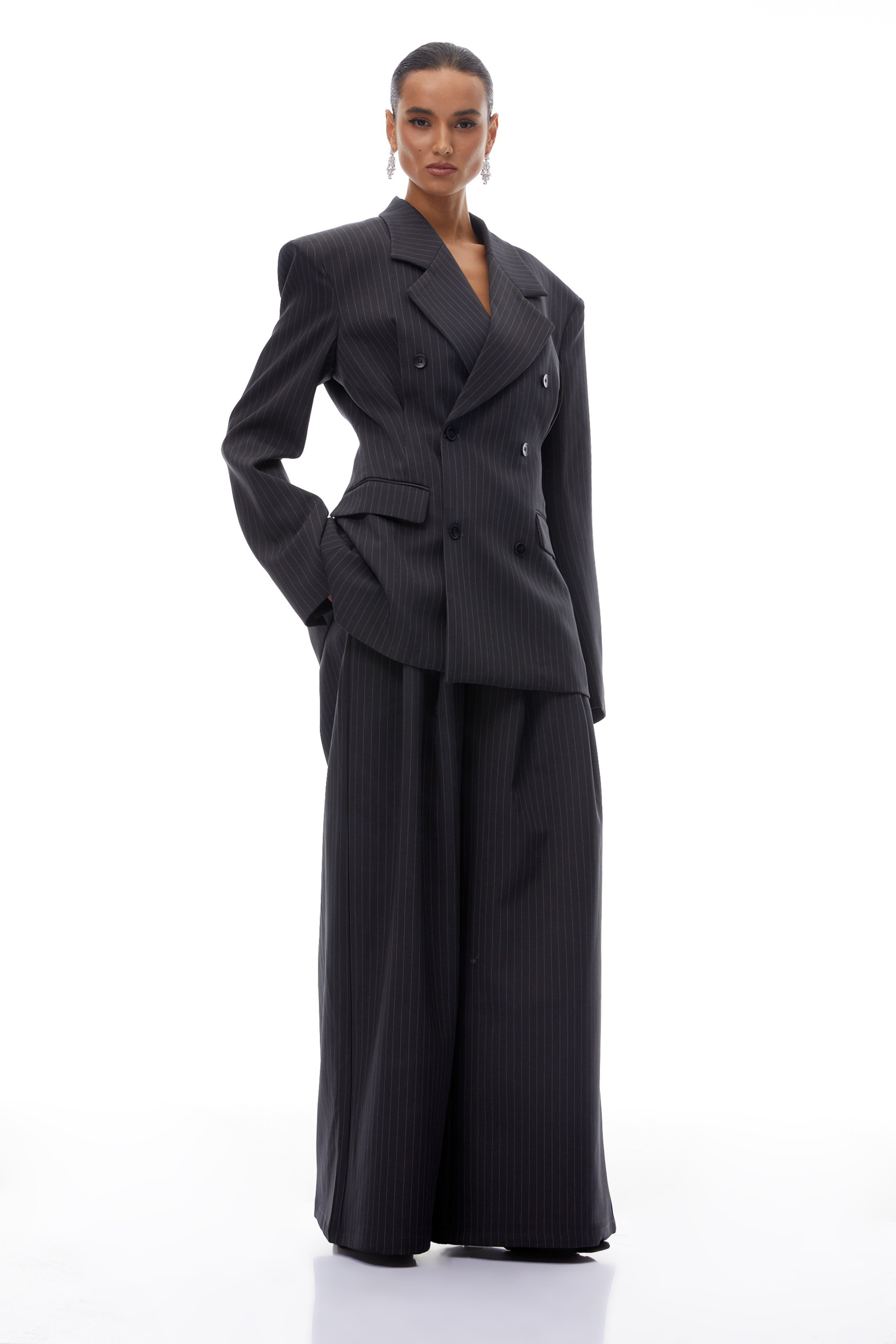 Giovanna Grey Pinstriped Blazer & Trousers Set (Final Sale)