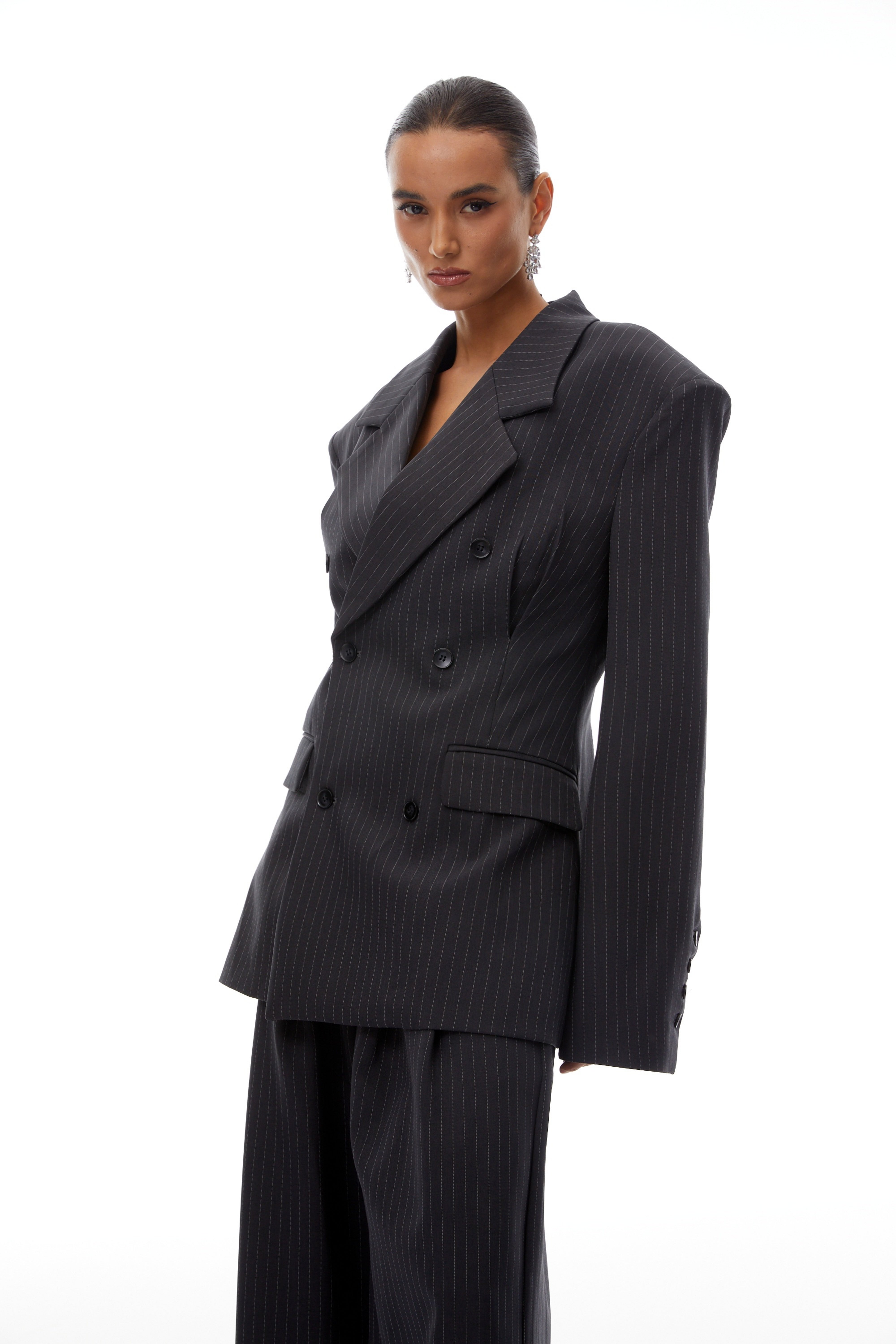 Giovanna Grey Pinstriped Blazer & Trousers Set (Final Sale)