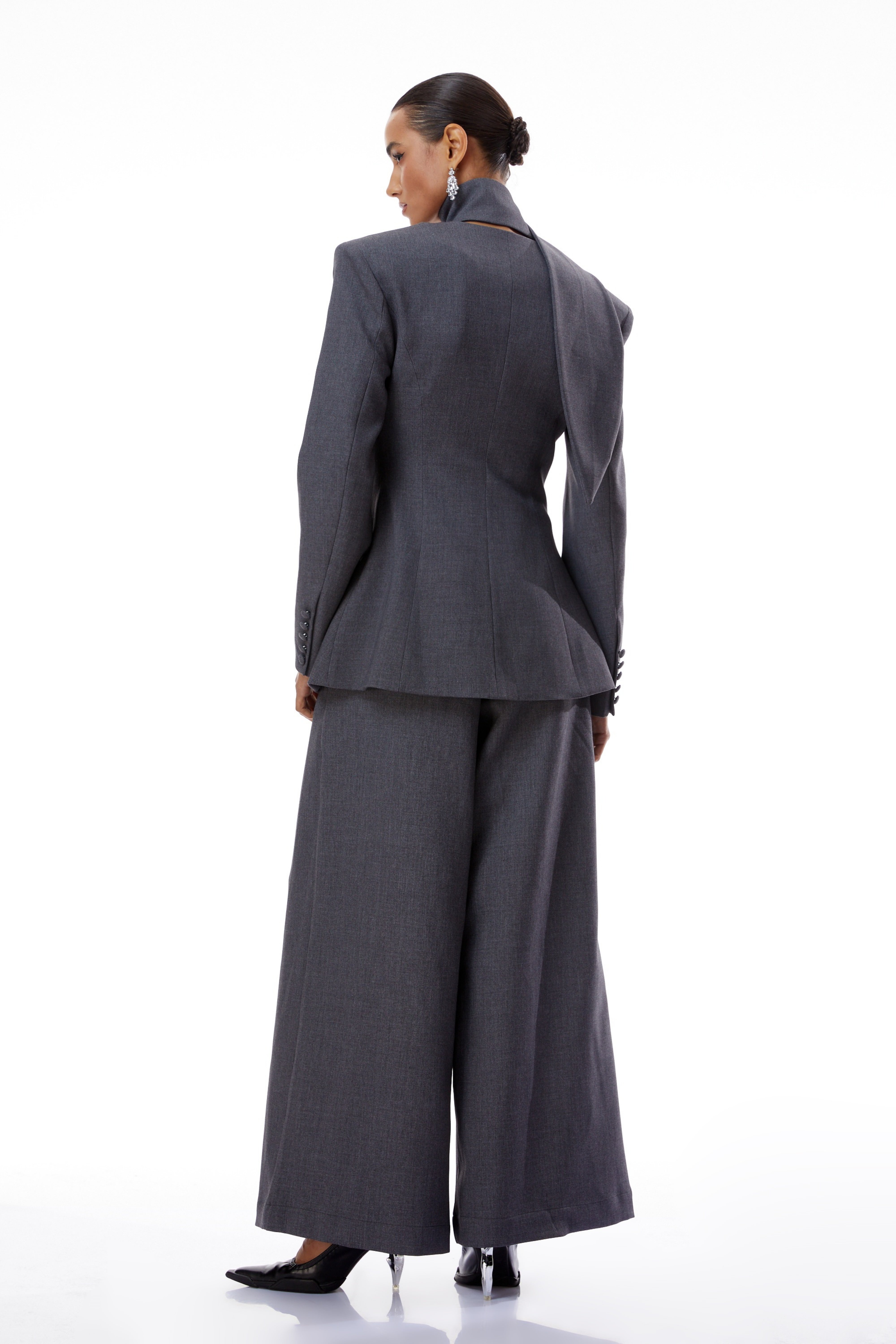 Neve Grey V-Neck Tailored Blazer