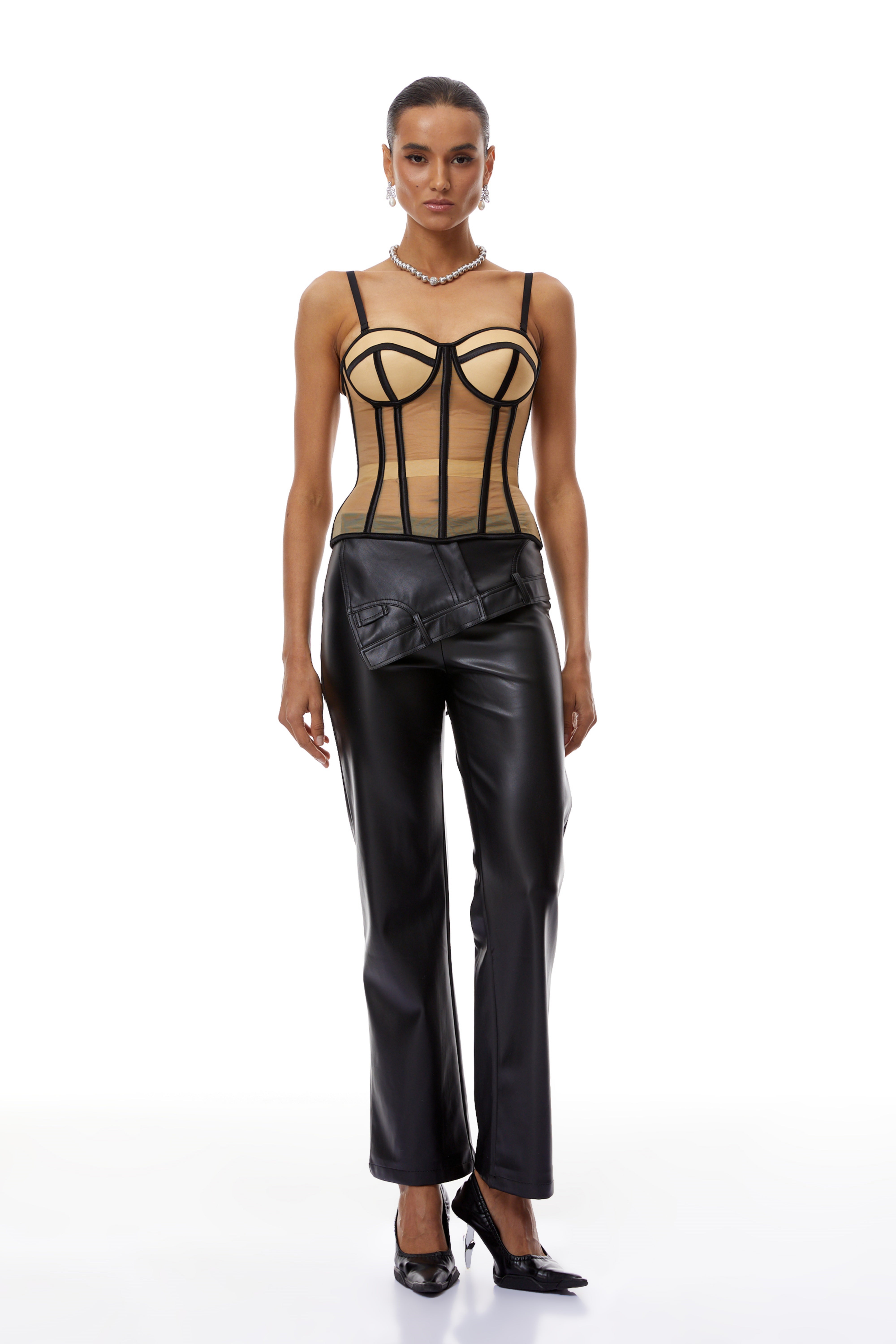 Giada Black Deconstructed Design Leather Trousers