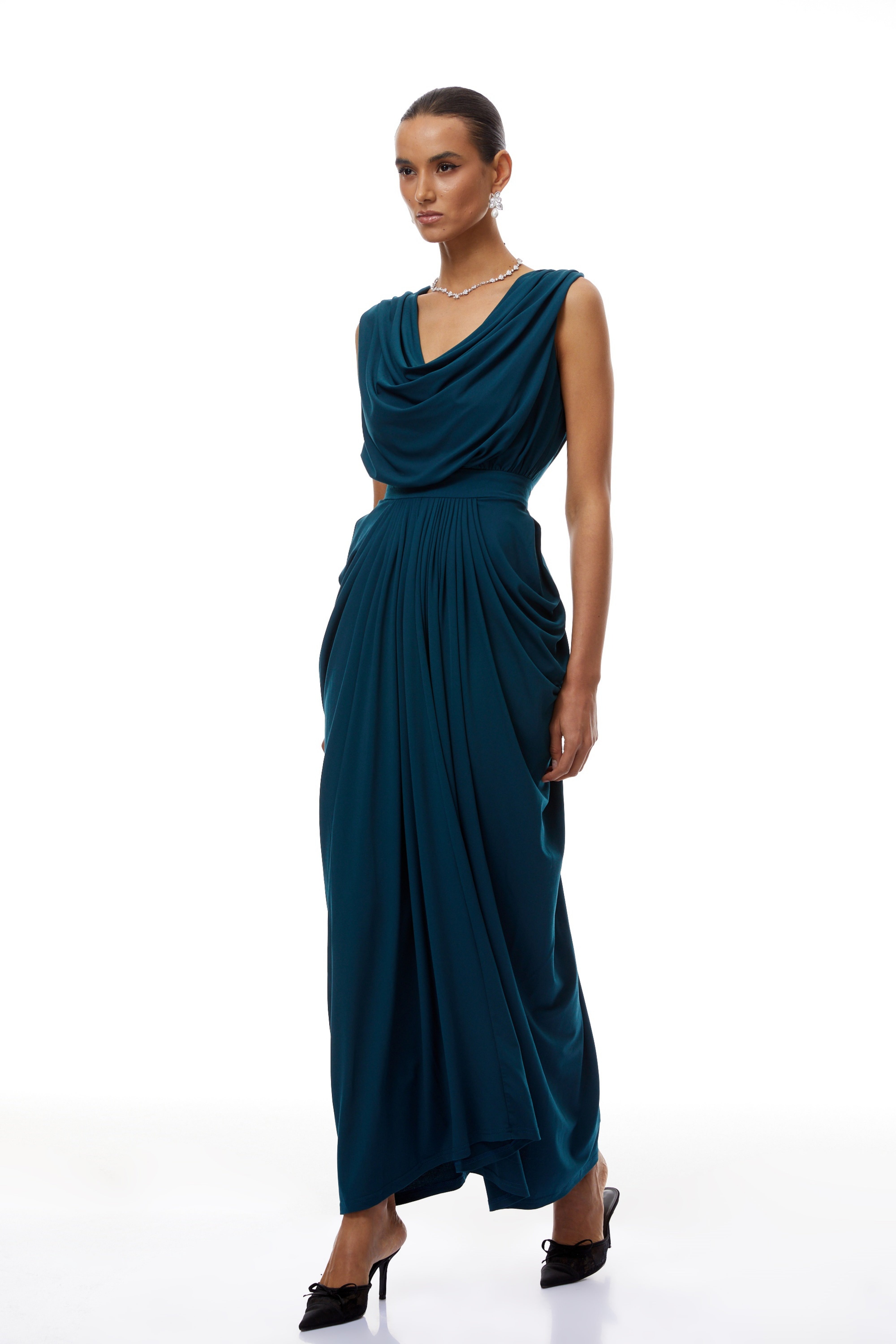 Gianna Green Ruched Detail Maxi Dress