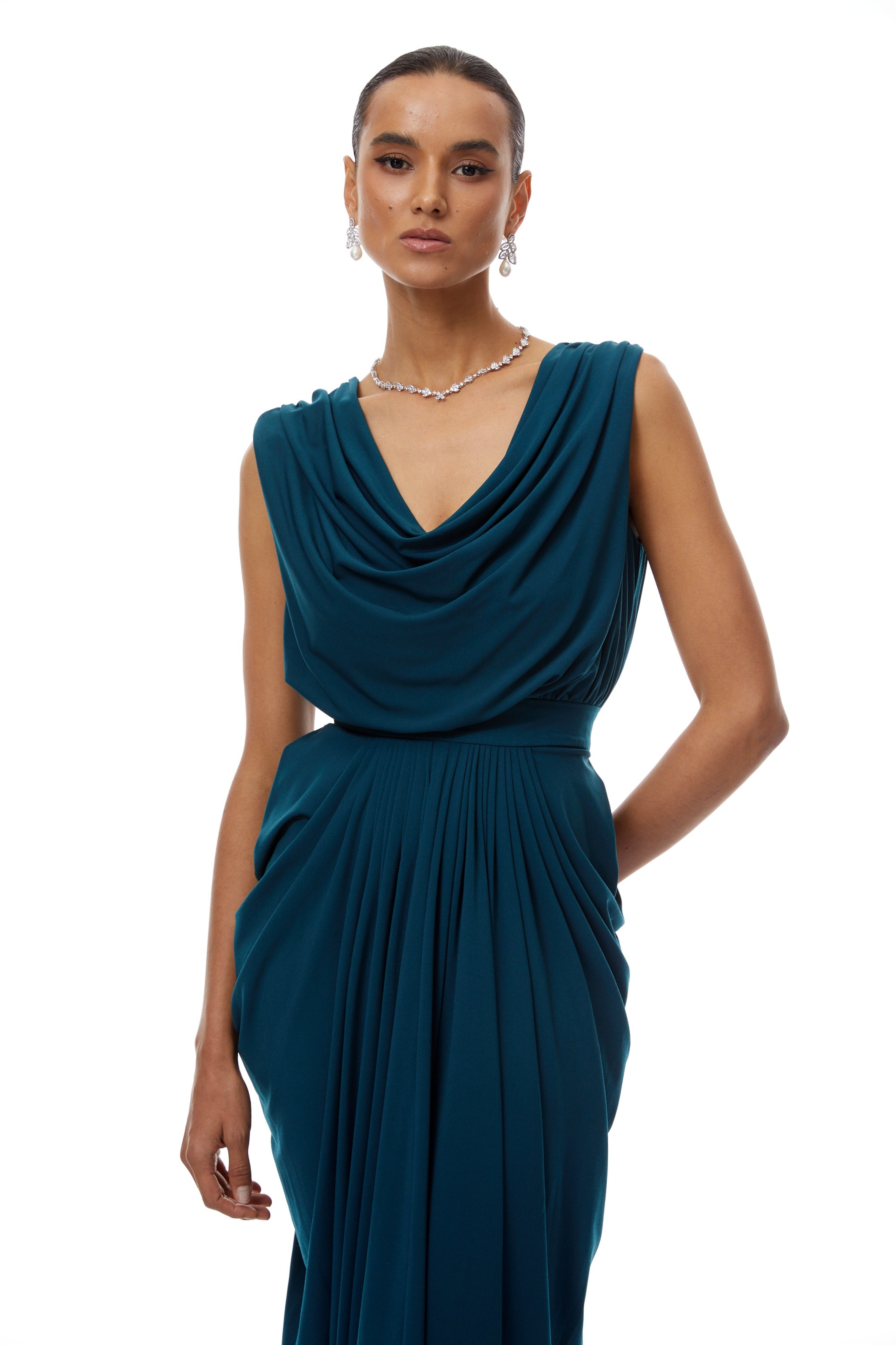 Gianna Green Ruched Detail Maxi Dress