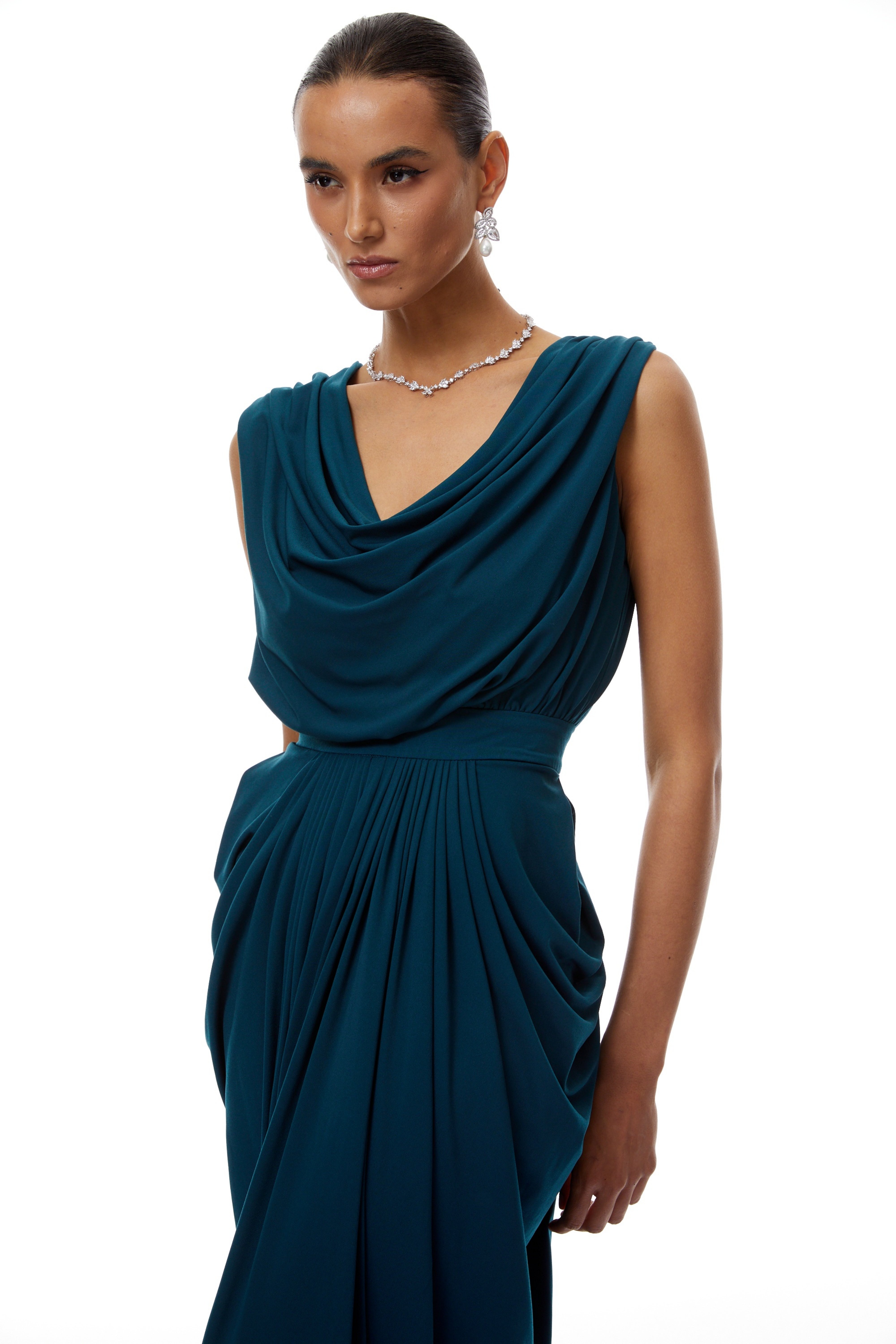Gianna Green Ruched Detail Maxi Dress