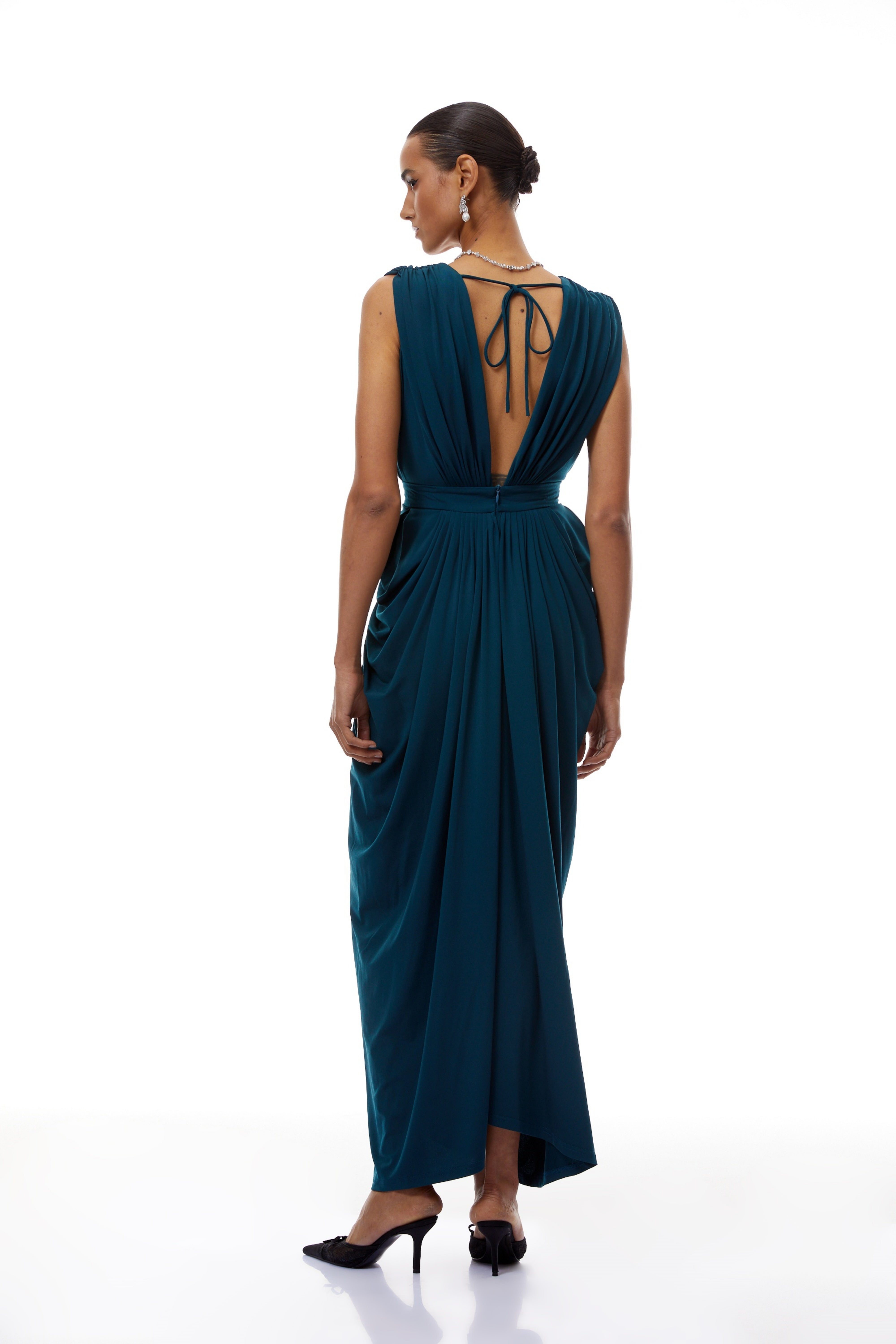 Gianna Green Ruched Detail Maxi Dress