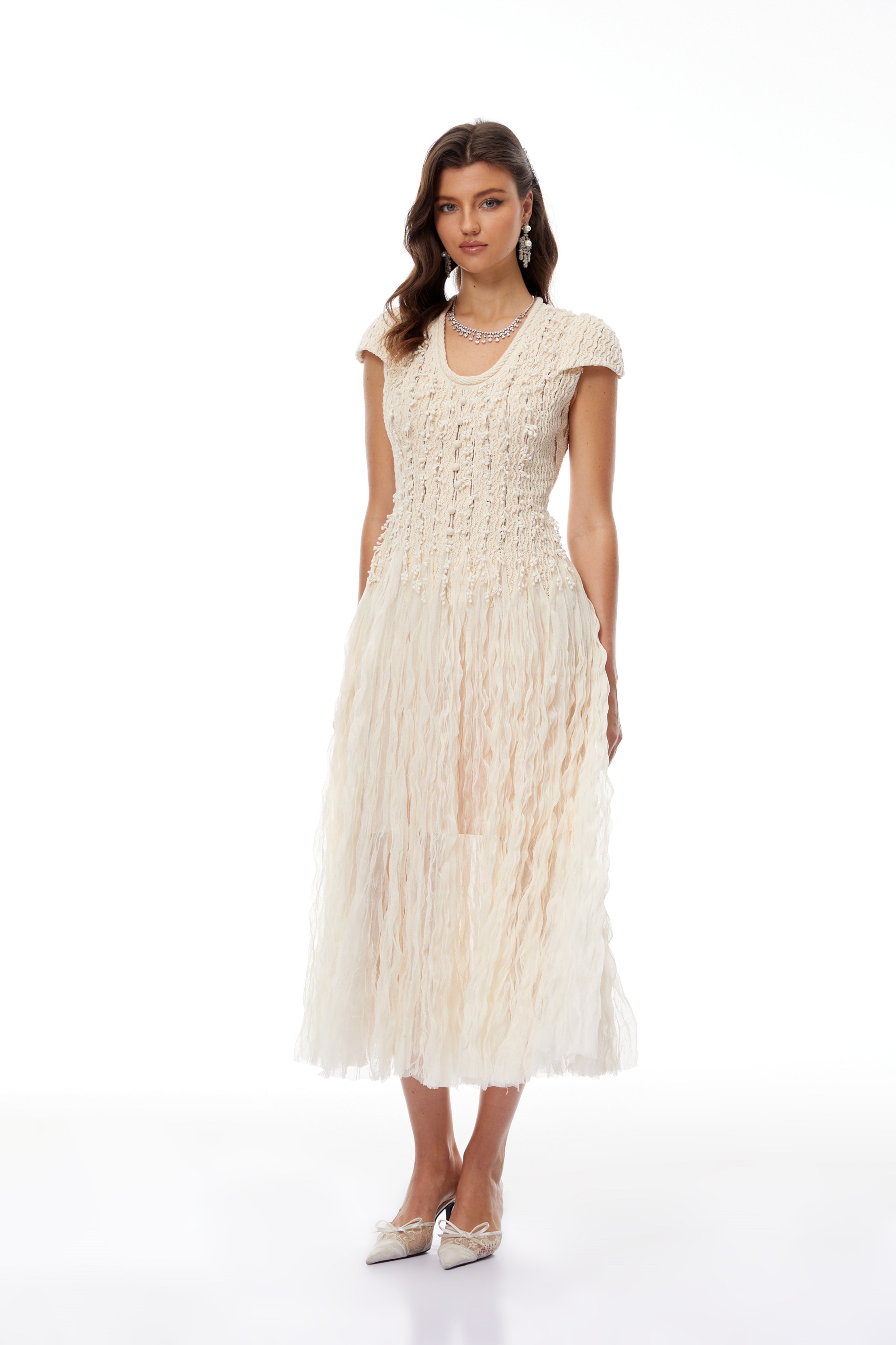 Rylee Neutral Textured Weave Midi Dress