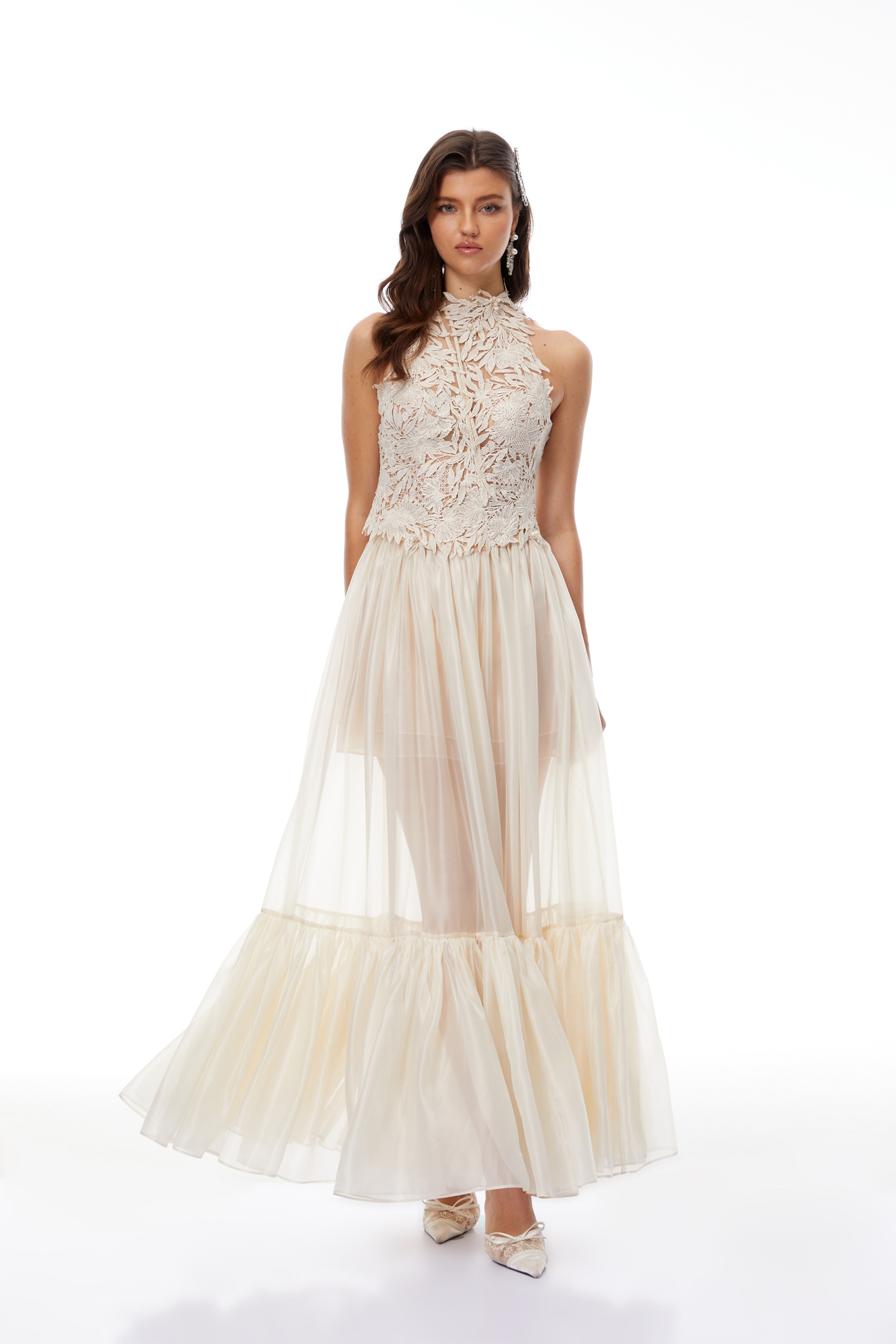 Nevaeh Cream Floral Crochet Top & Tiered Skirt Set