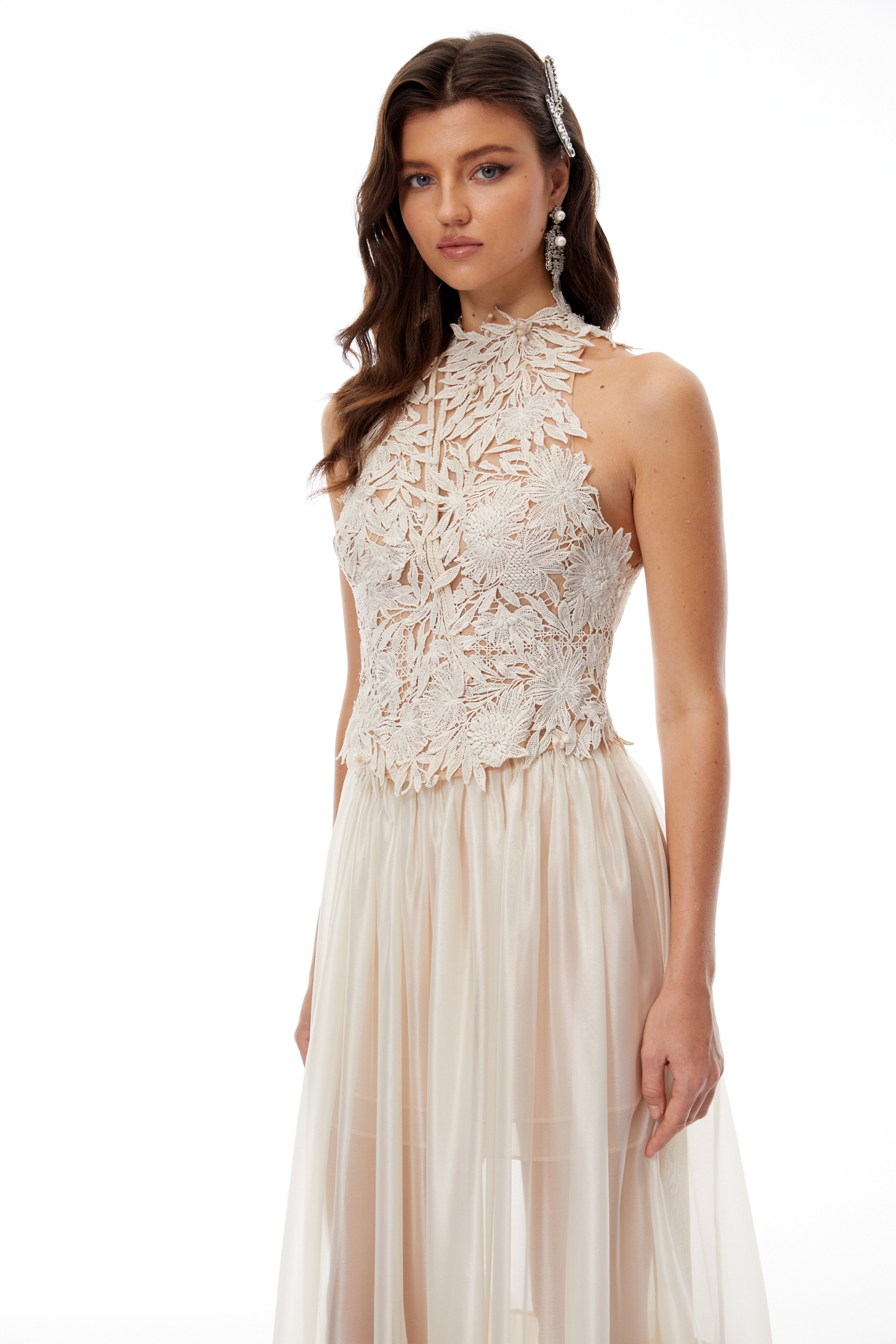 Nevaeh Cream Floral Crochet Top & Tiered Skirt Set