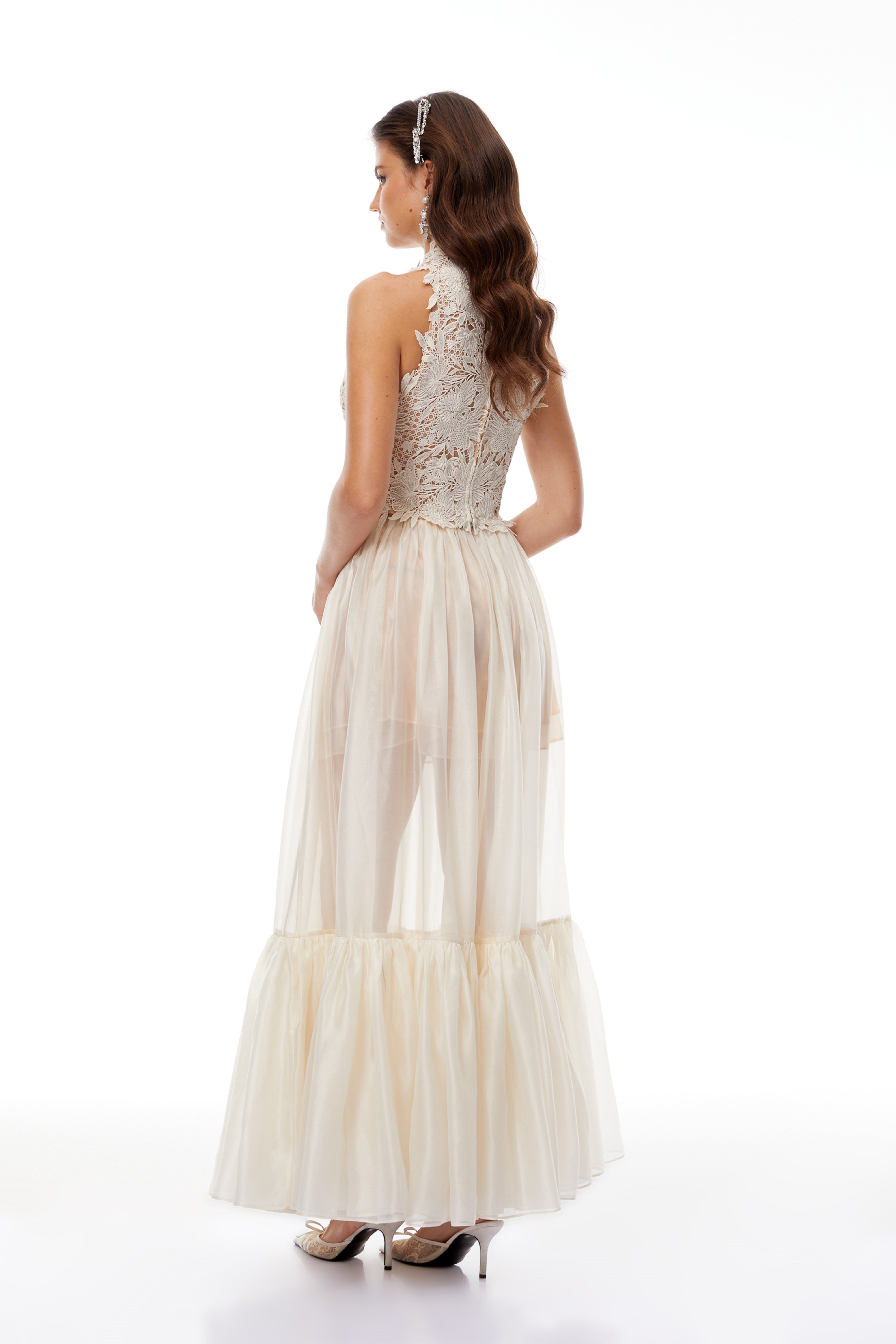 Nevaeh Cream Floral Crochet Top & Tiered Skirt Set