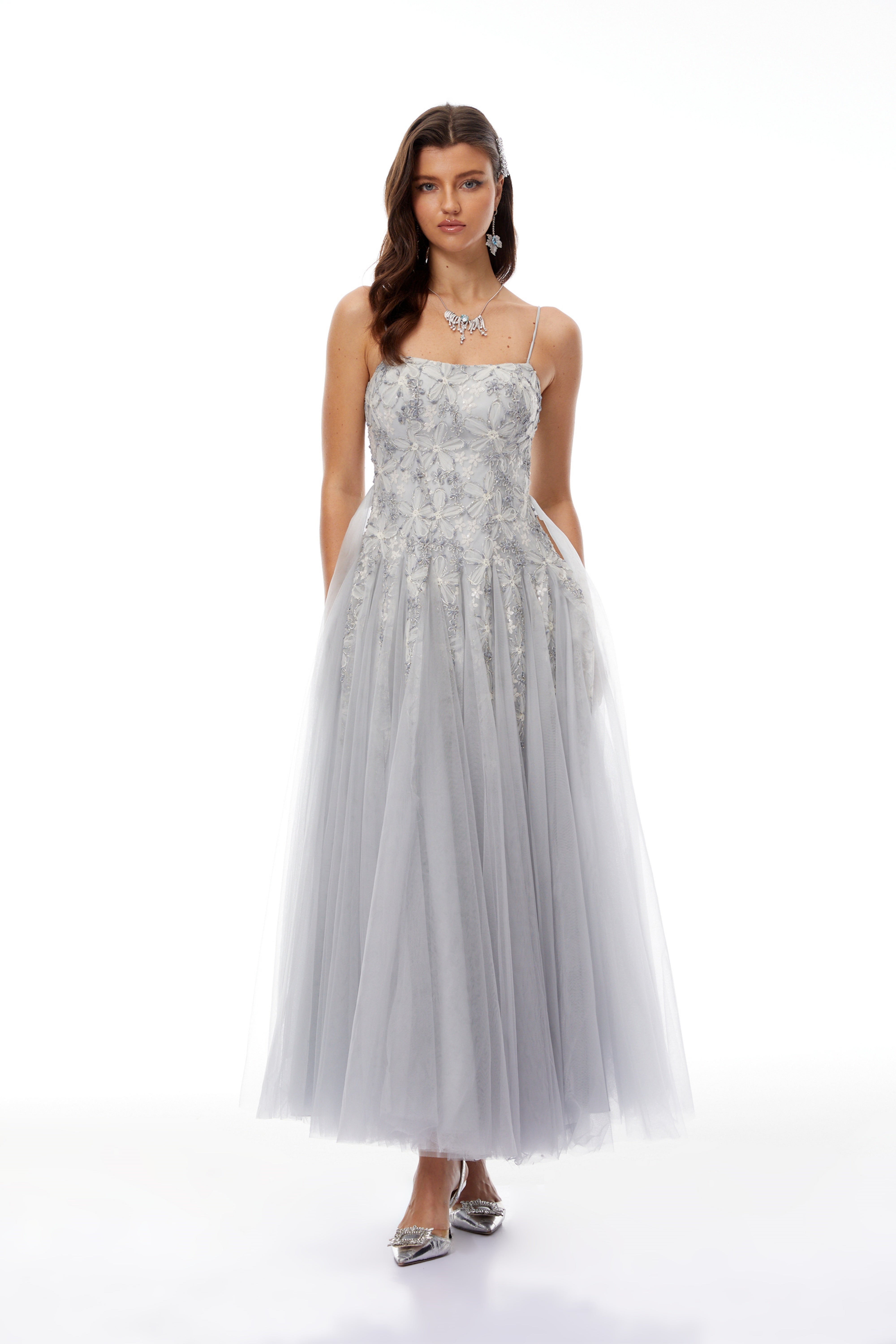 Adalynn Blue Floral Embroidered Tulle Maxi Dress