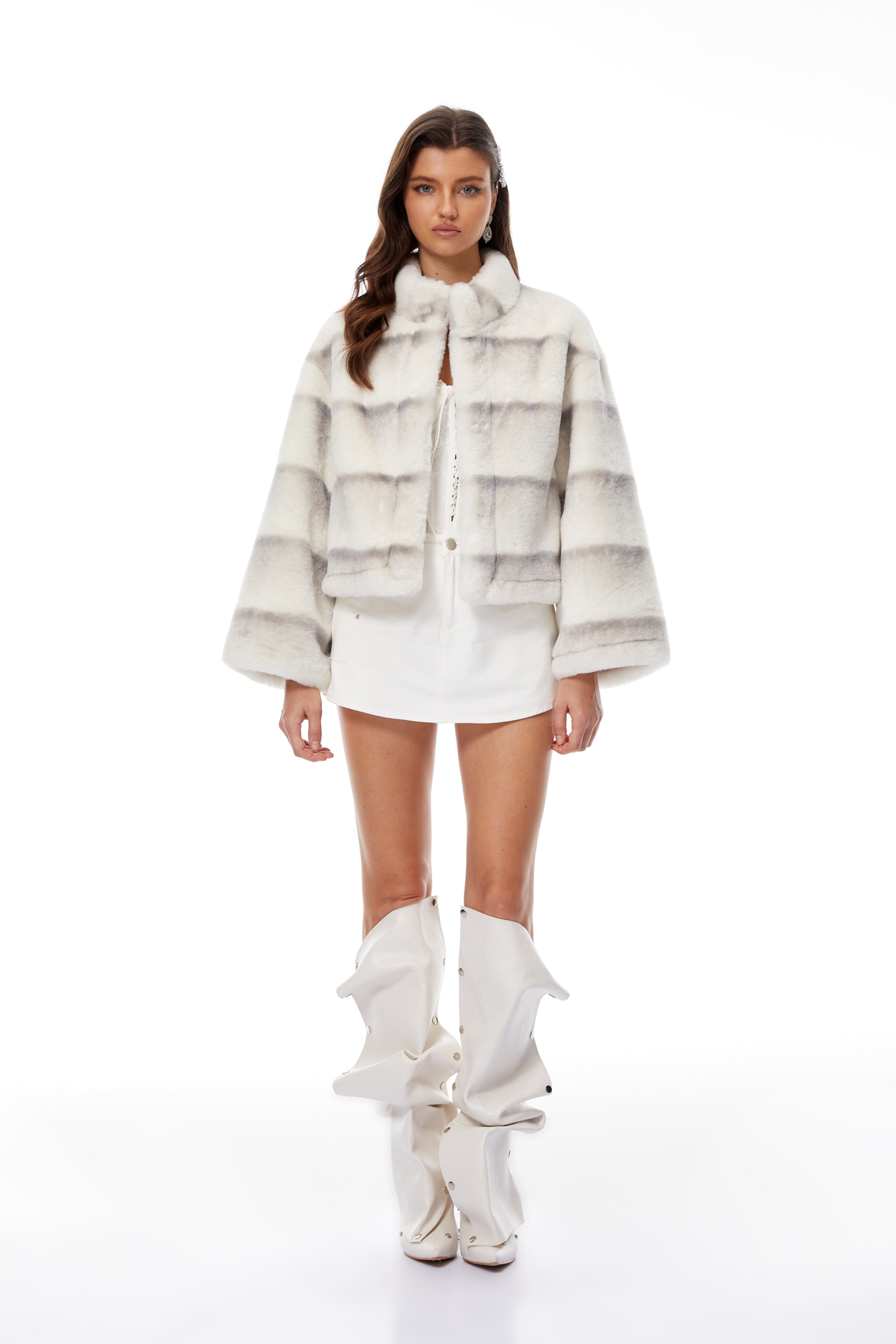 Alina White Gradient Faux Fur Short Coat