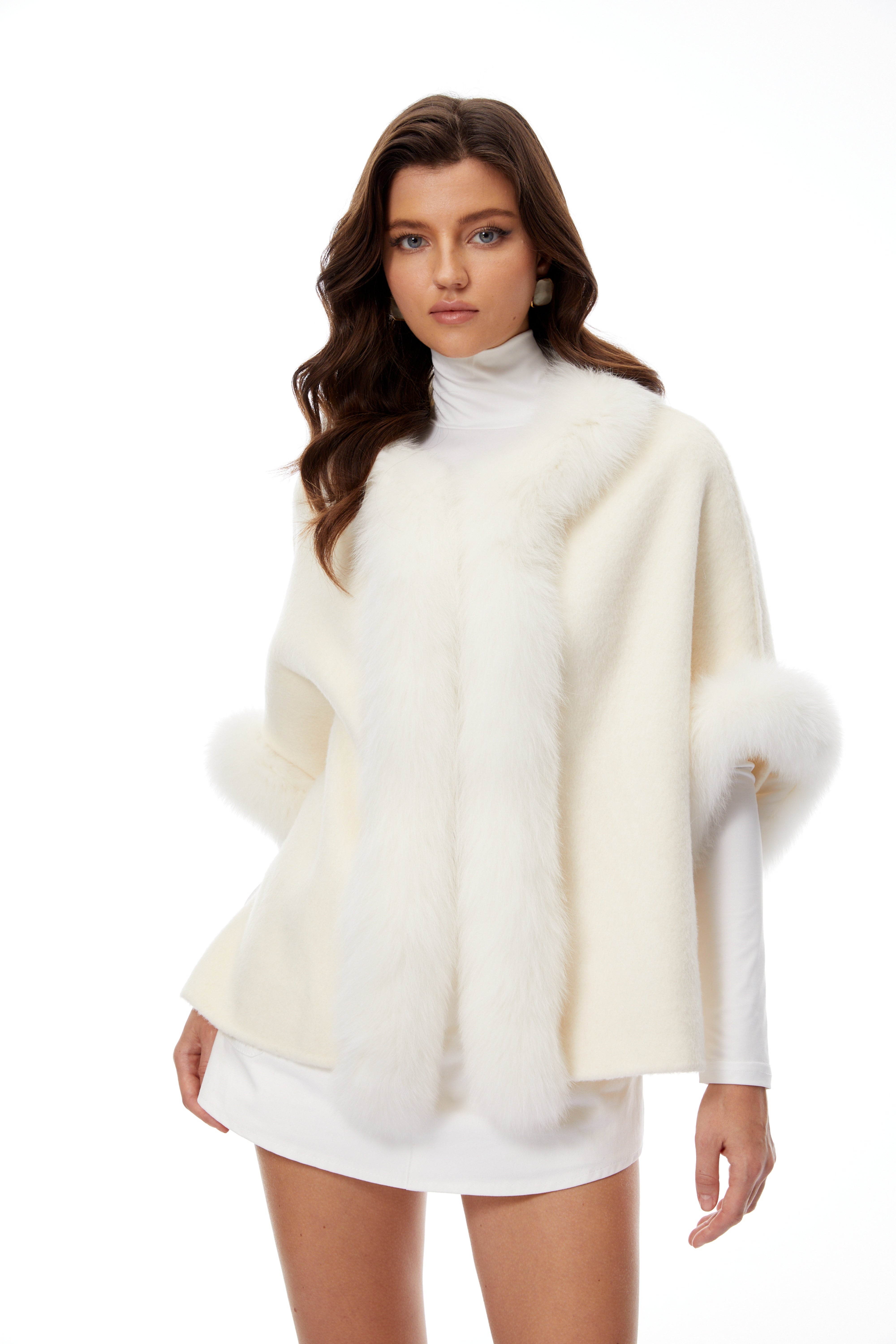 Everleigh White Fur Panel Wool Cape Coat (Final Sale-US Only)