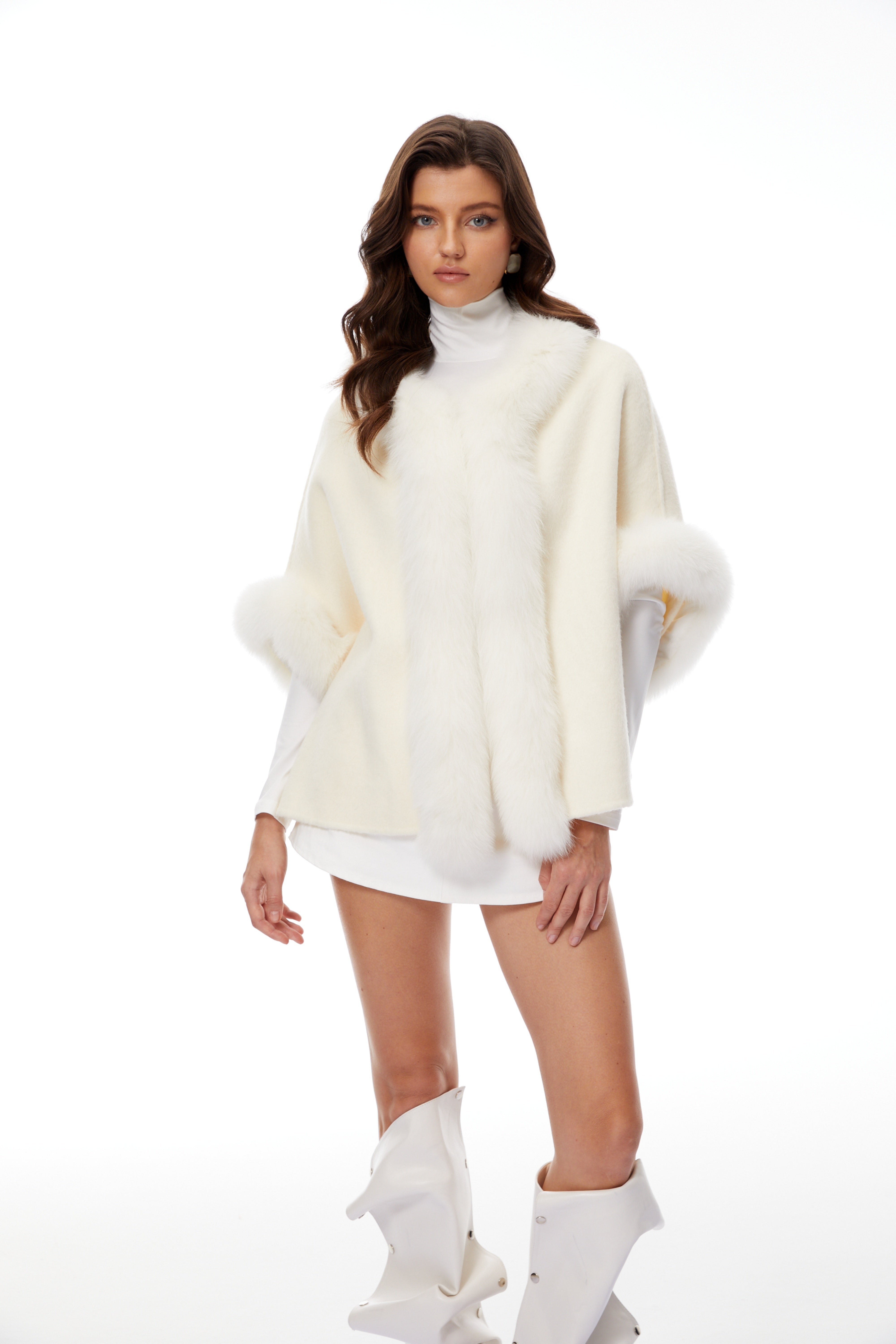 Everleigh White Fur Panel Wool Cape Coat (Final Sale-US Only)