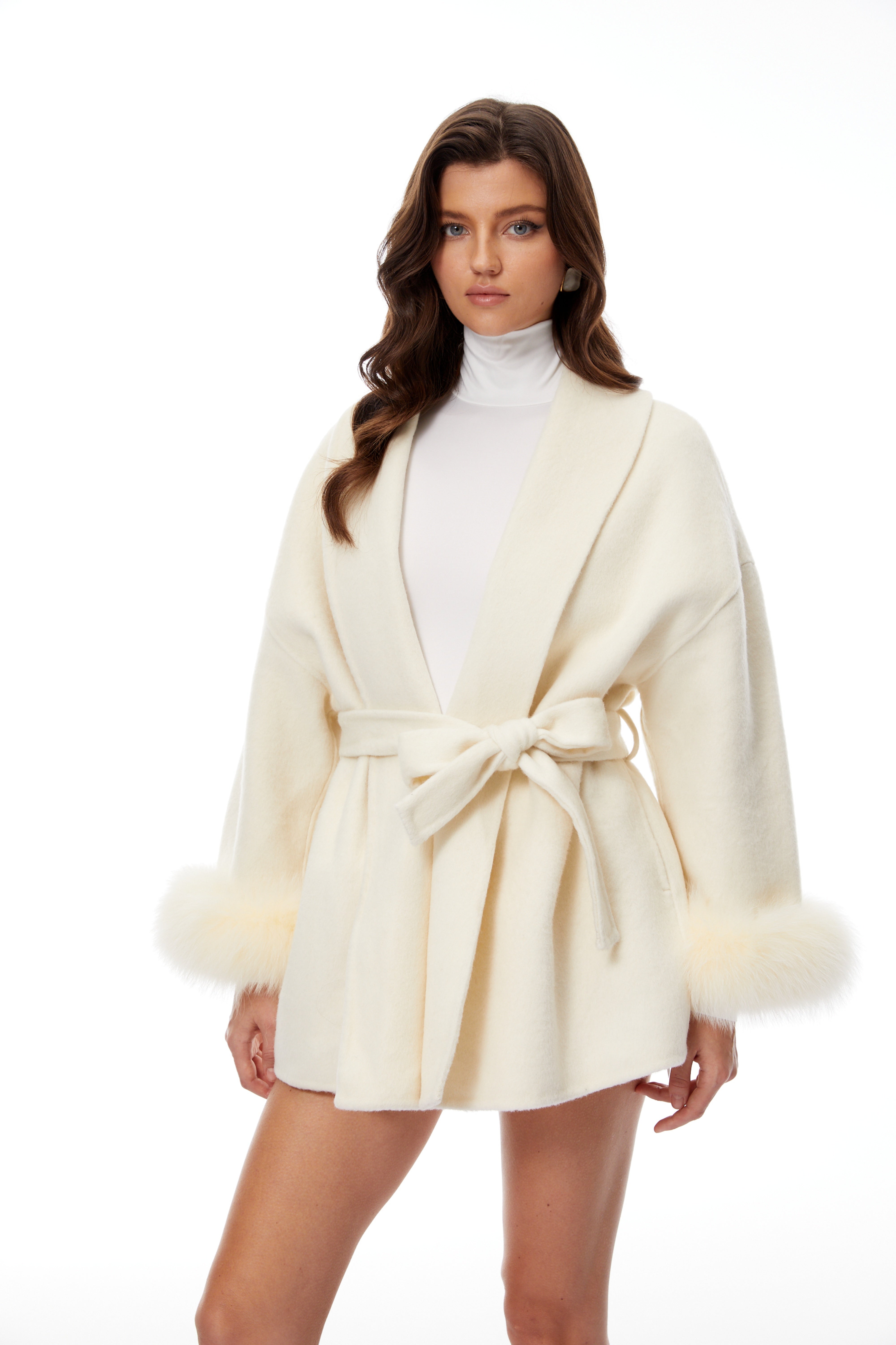Anine Cream Fur Trim Belted Wool Coat (Final Sale-US Only)