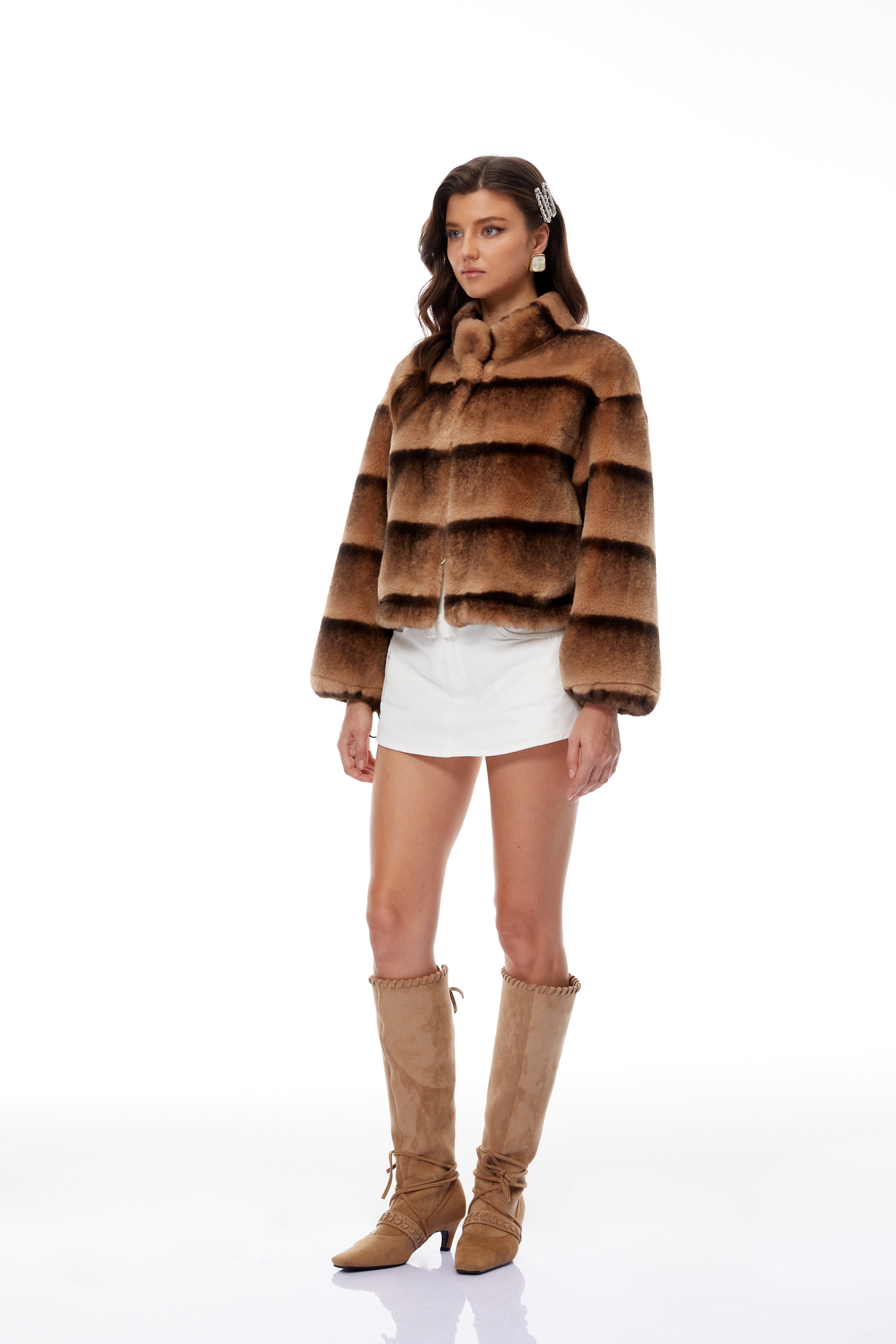 Alina Brown Gradient Faux Fur Short Coat (Final Sale-US Only)