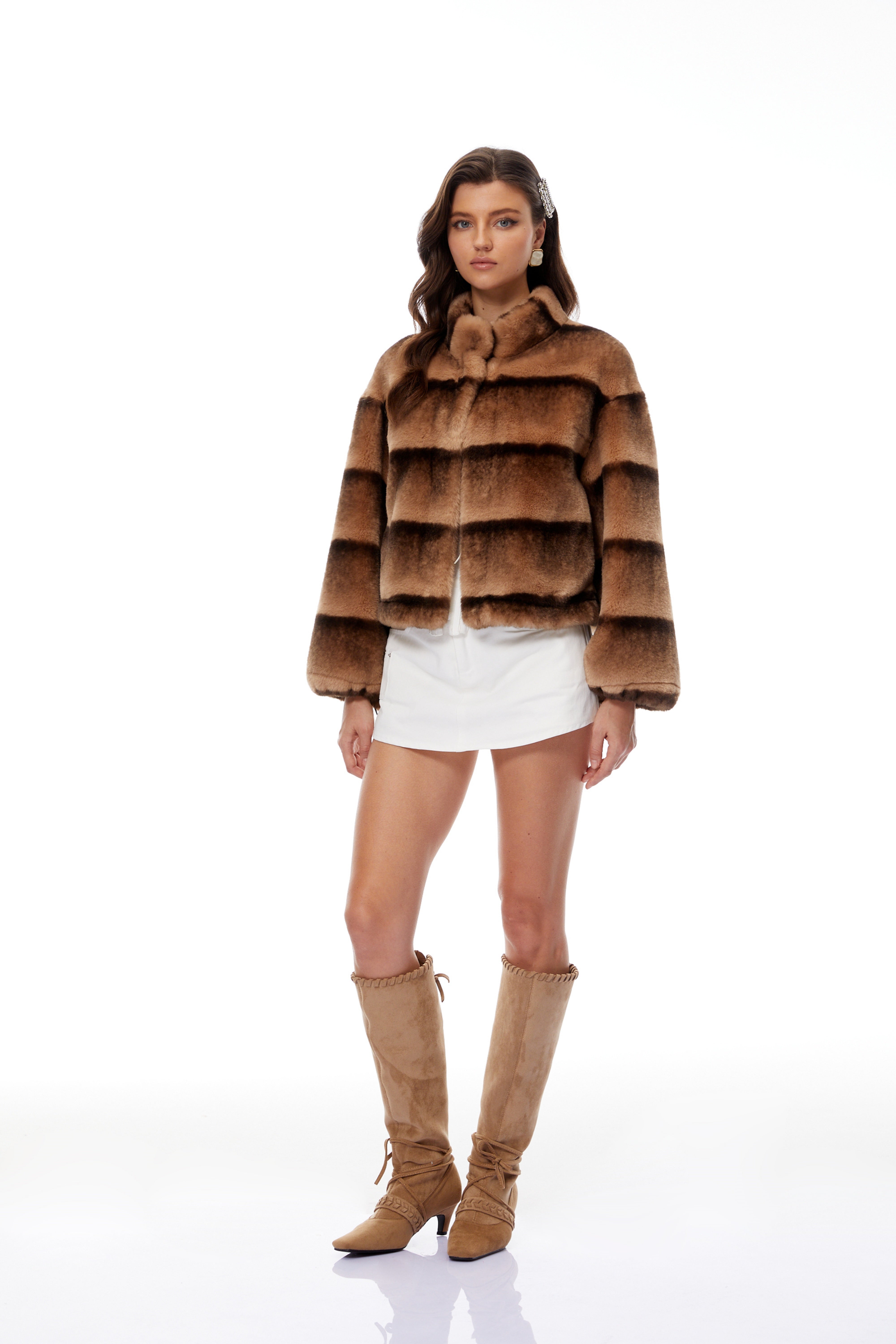 Alina Brown Gradient Faux Fur Short Coat (Final Sale)