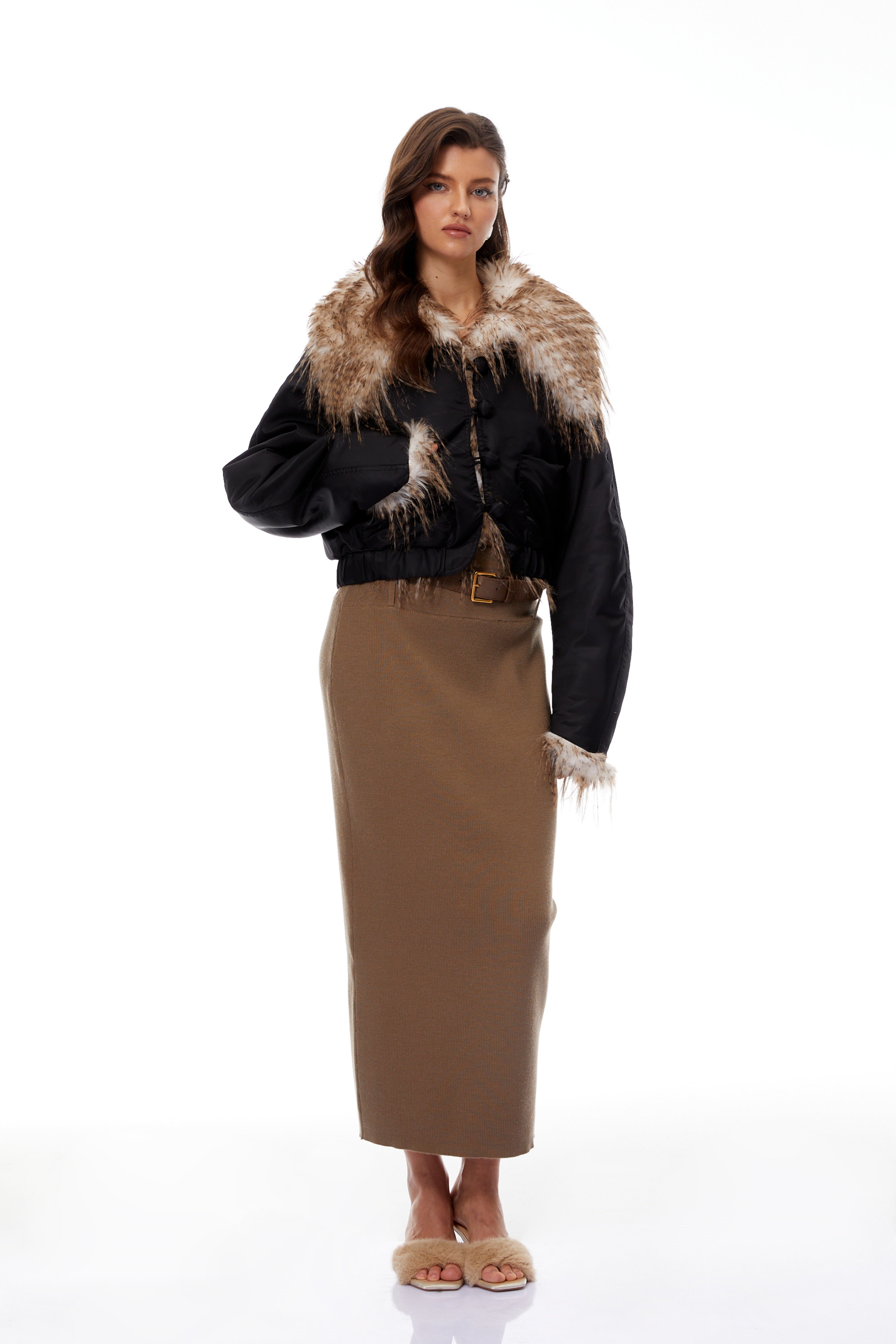Vincenza Black Ombré Fur Panel Padded Jacket (Final Sale)