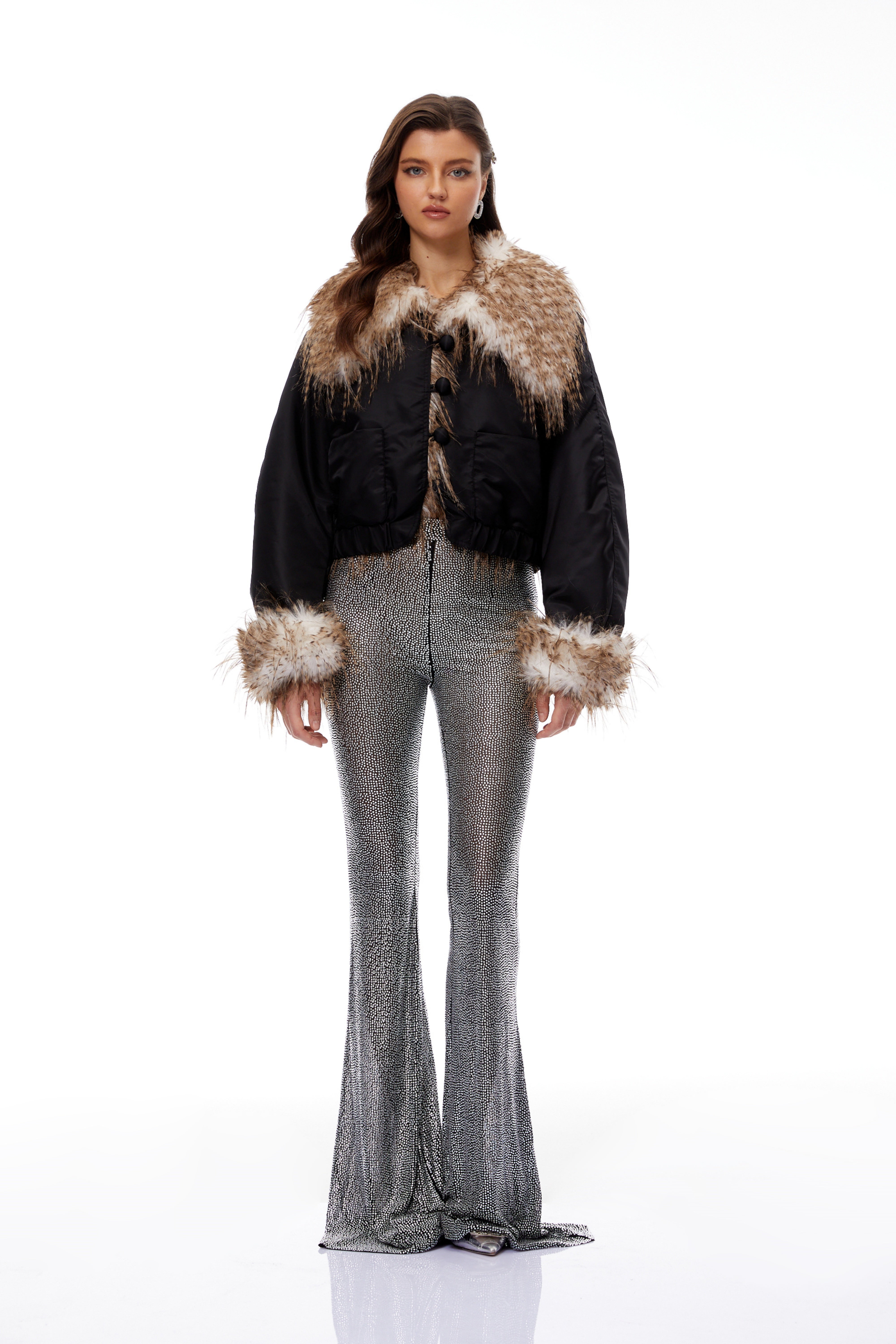 Vincenza Black Ombré Fur Panel Padded Jacket (Final Sale)