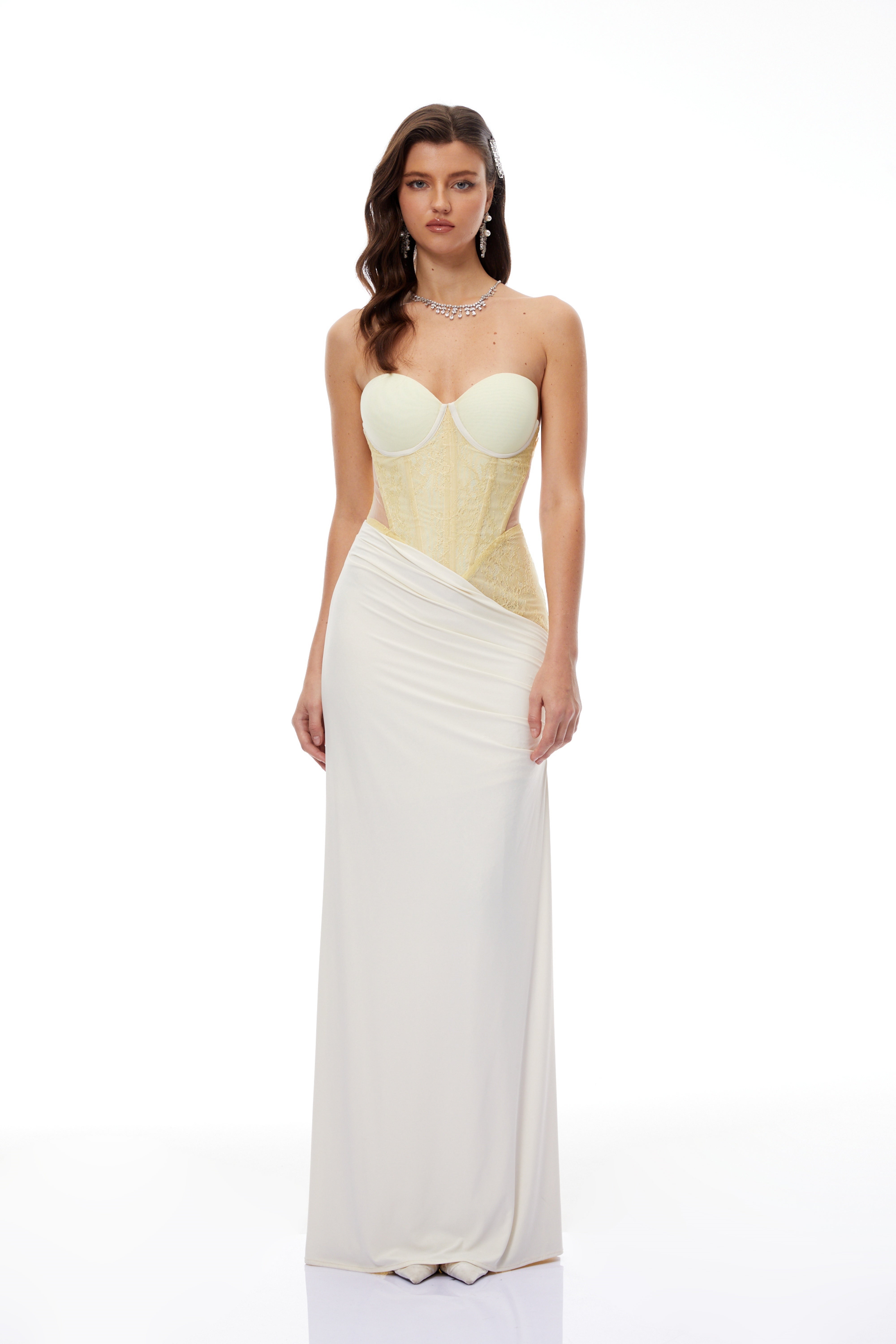 Beata Yellow Lace Corset Bodice Maxi Dress (Final Sale)