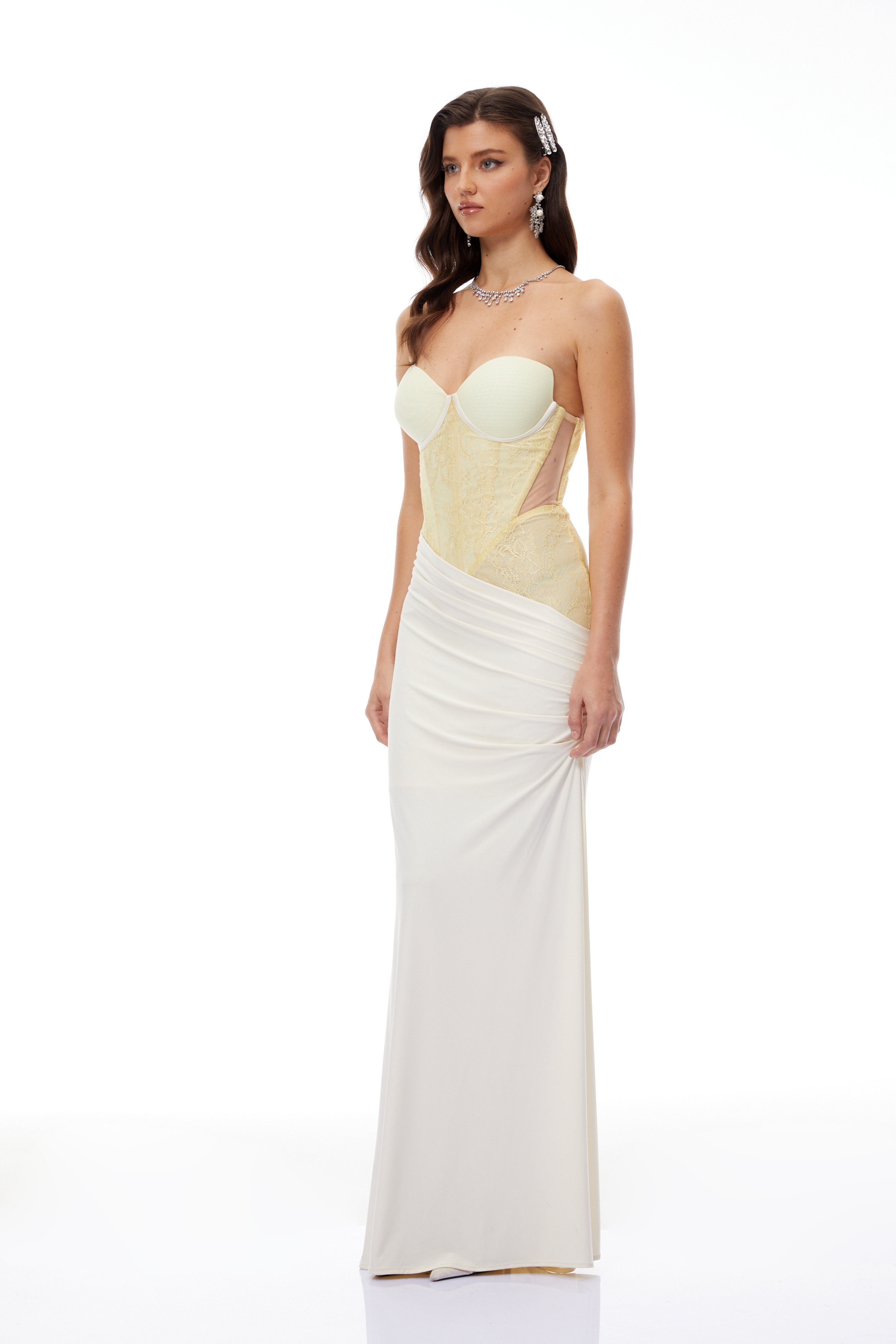Beata Yellow Lace Corset Bodice Maxi Dress (Final Sale)