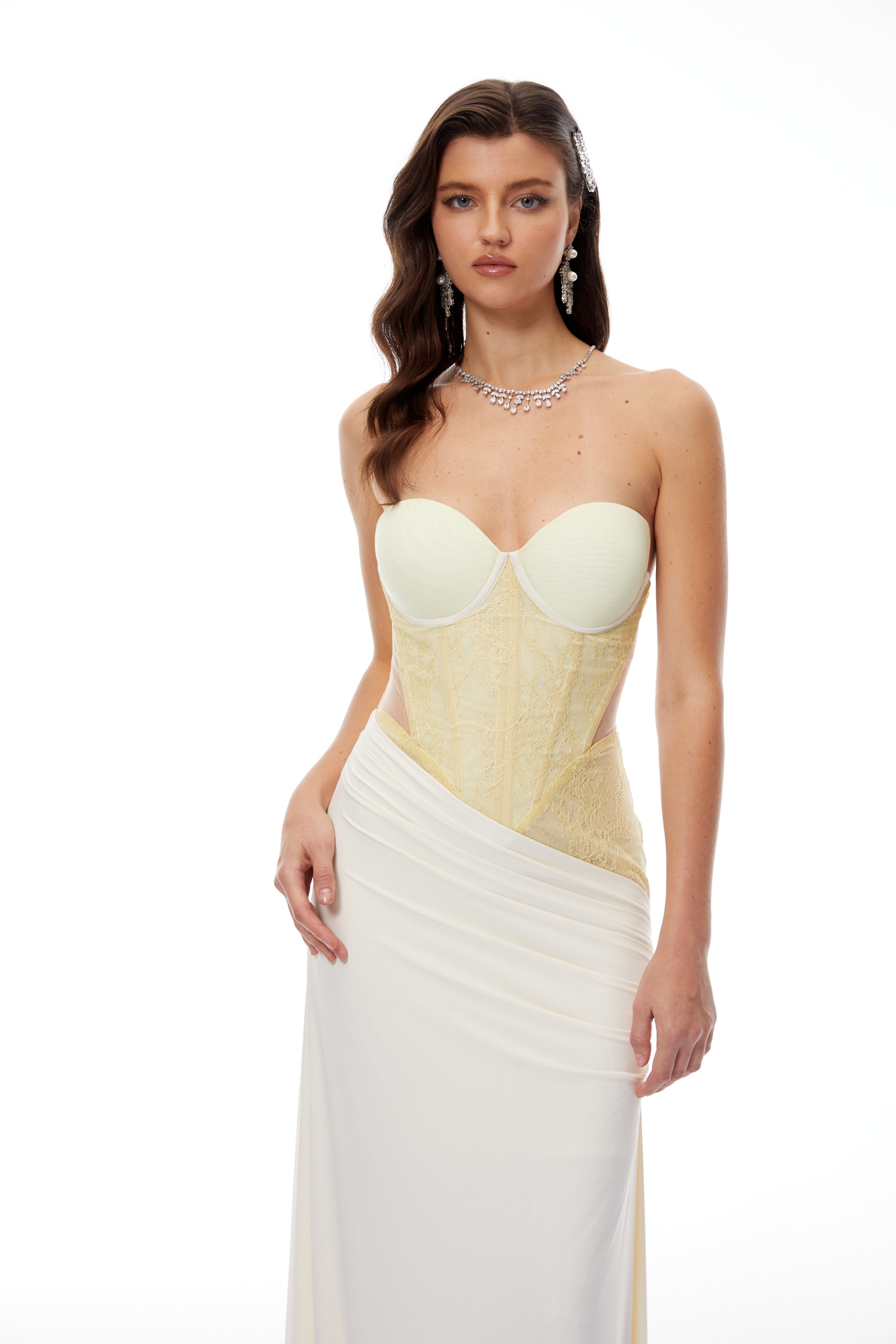 Beata Yellow Lace Corset Bodice Maxi Dress (Final Sale)