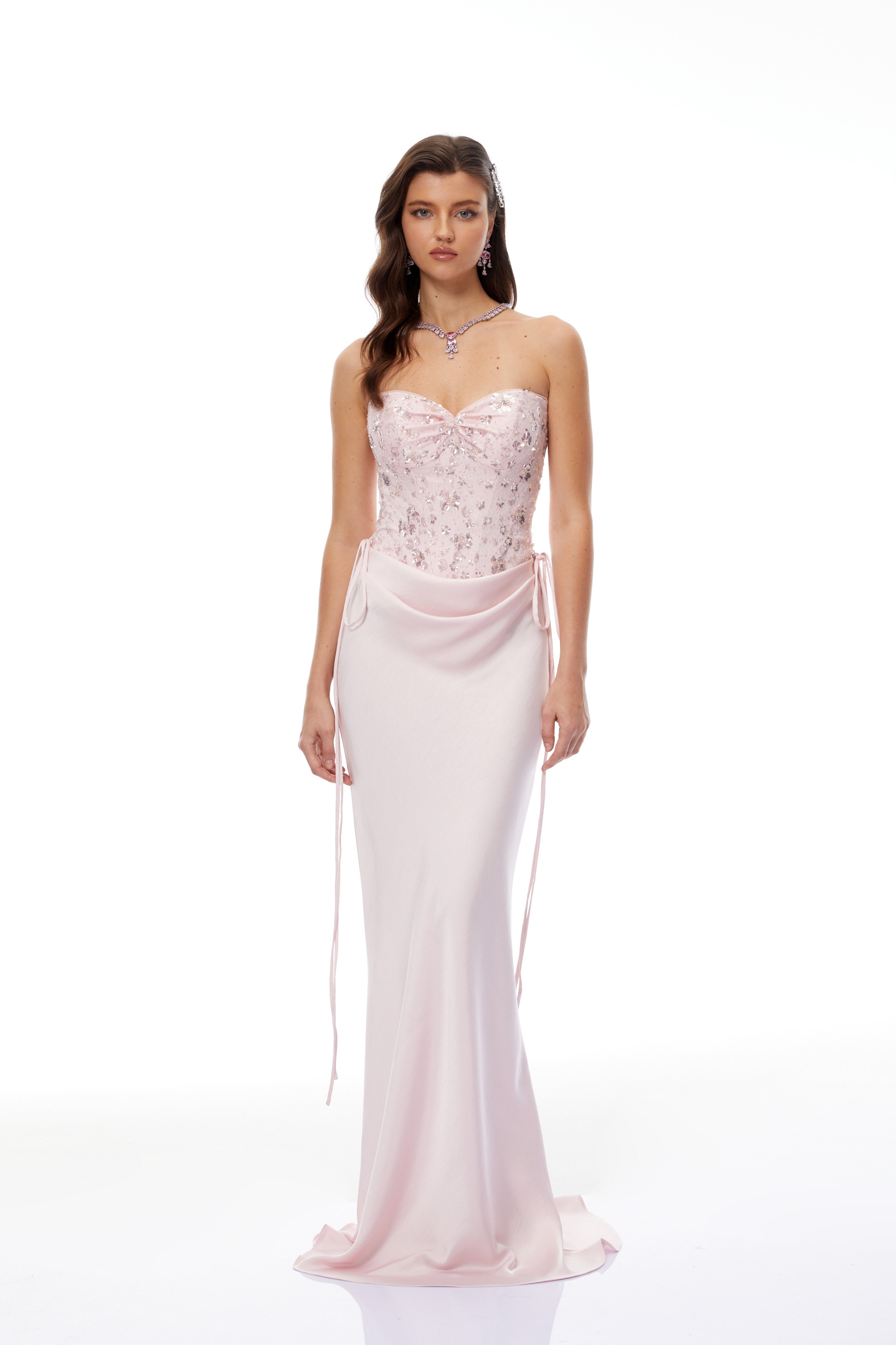 Teodora Pink Corseted Bodysuit & Satin Skirt Set