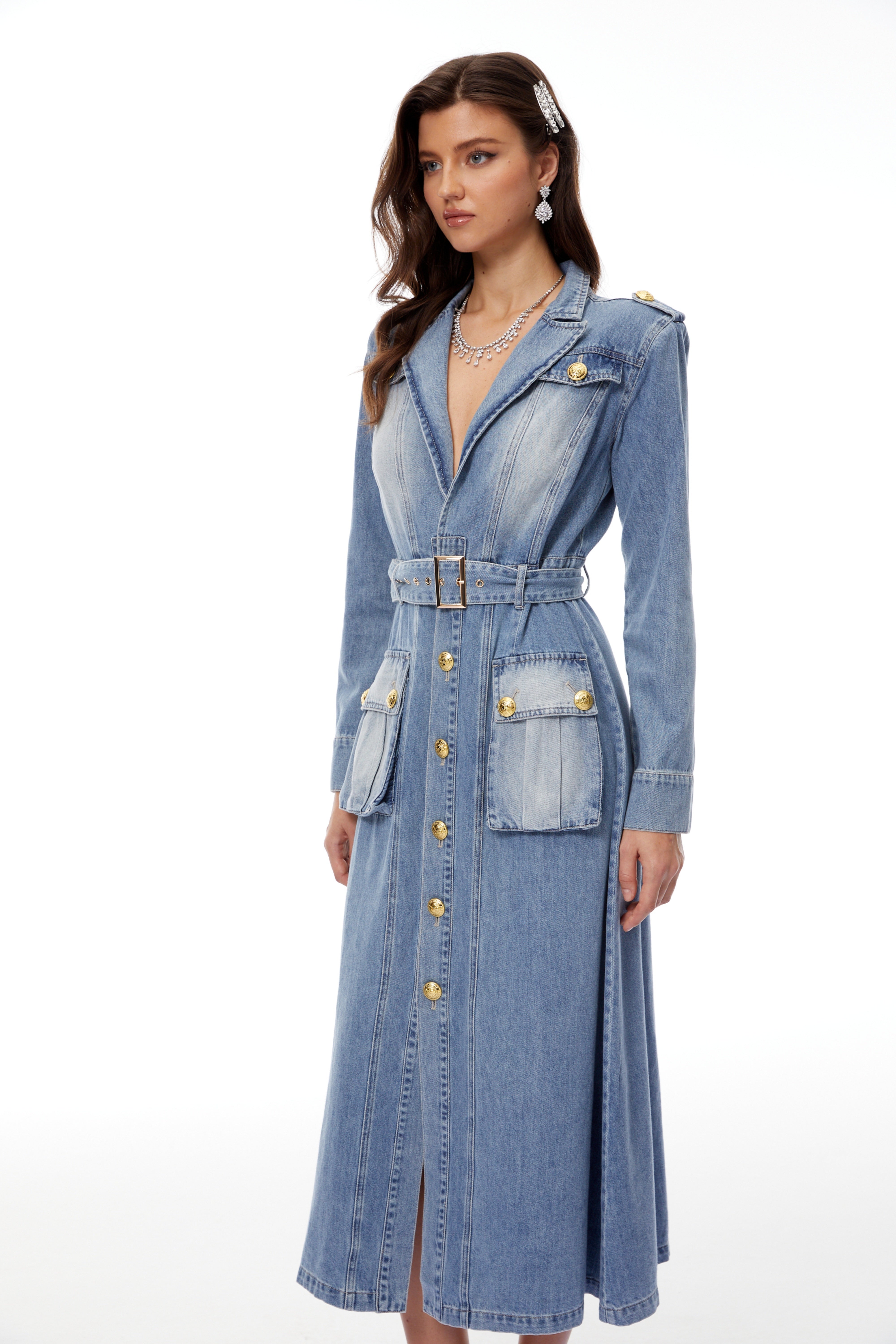 Tyra Blue Faded Denim Maxi Dress (Final Sale)