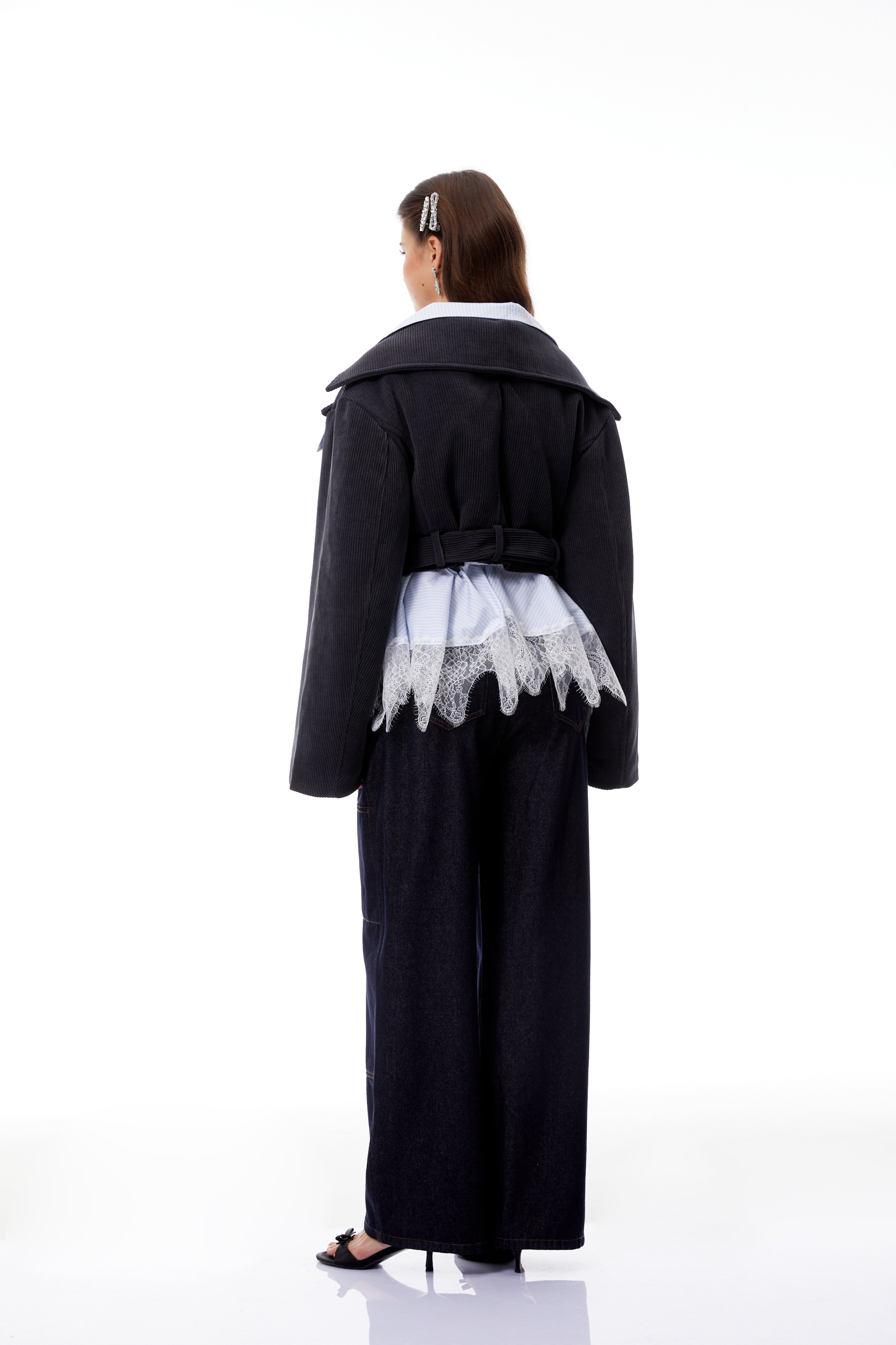 Kaja Charcoal Shirt Panel Corduroy Jacket