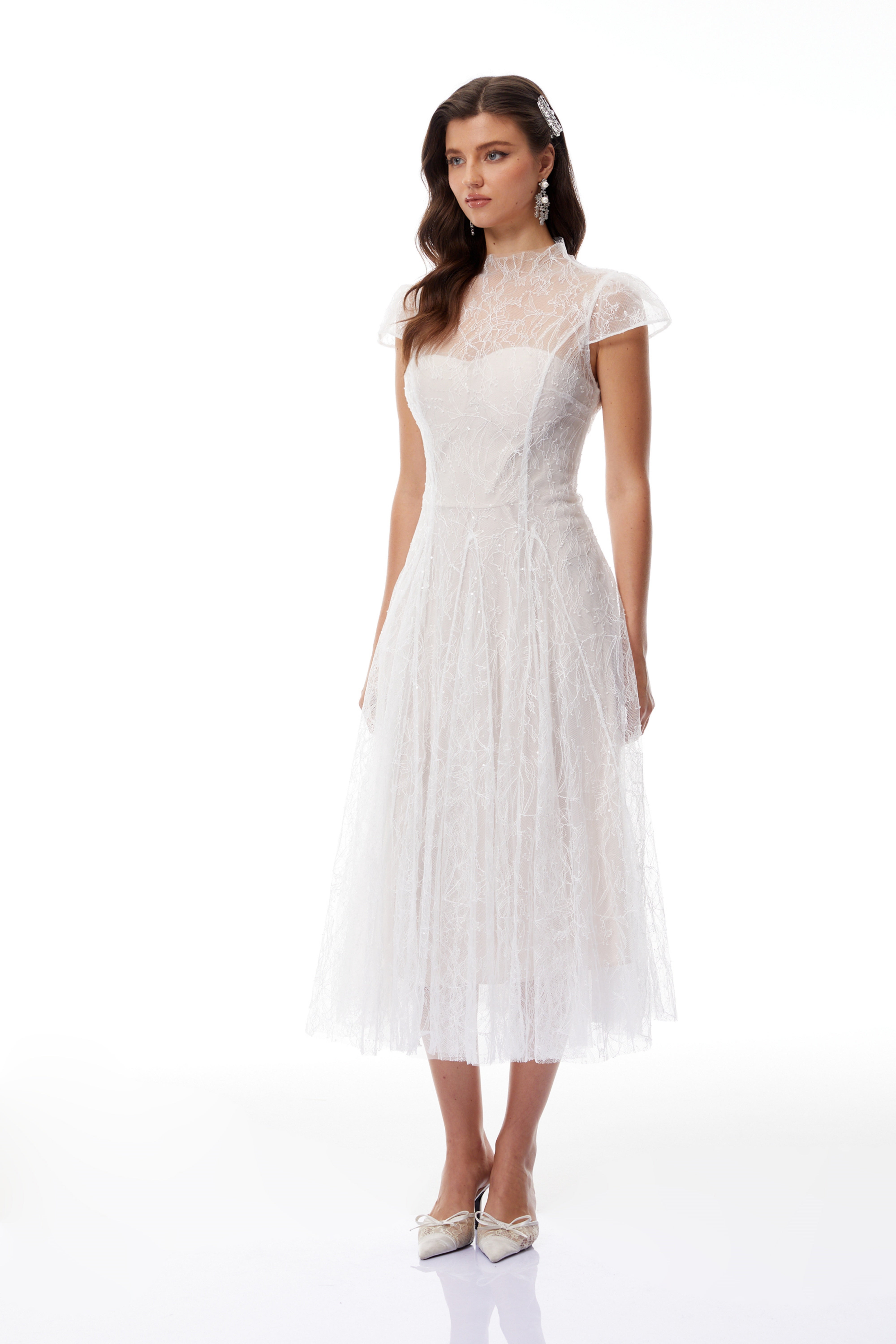 Velia White Lace Glitter Tulle Maxi Gown (Final Sale-US Only)
